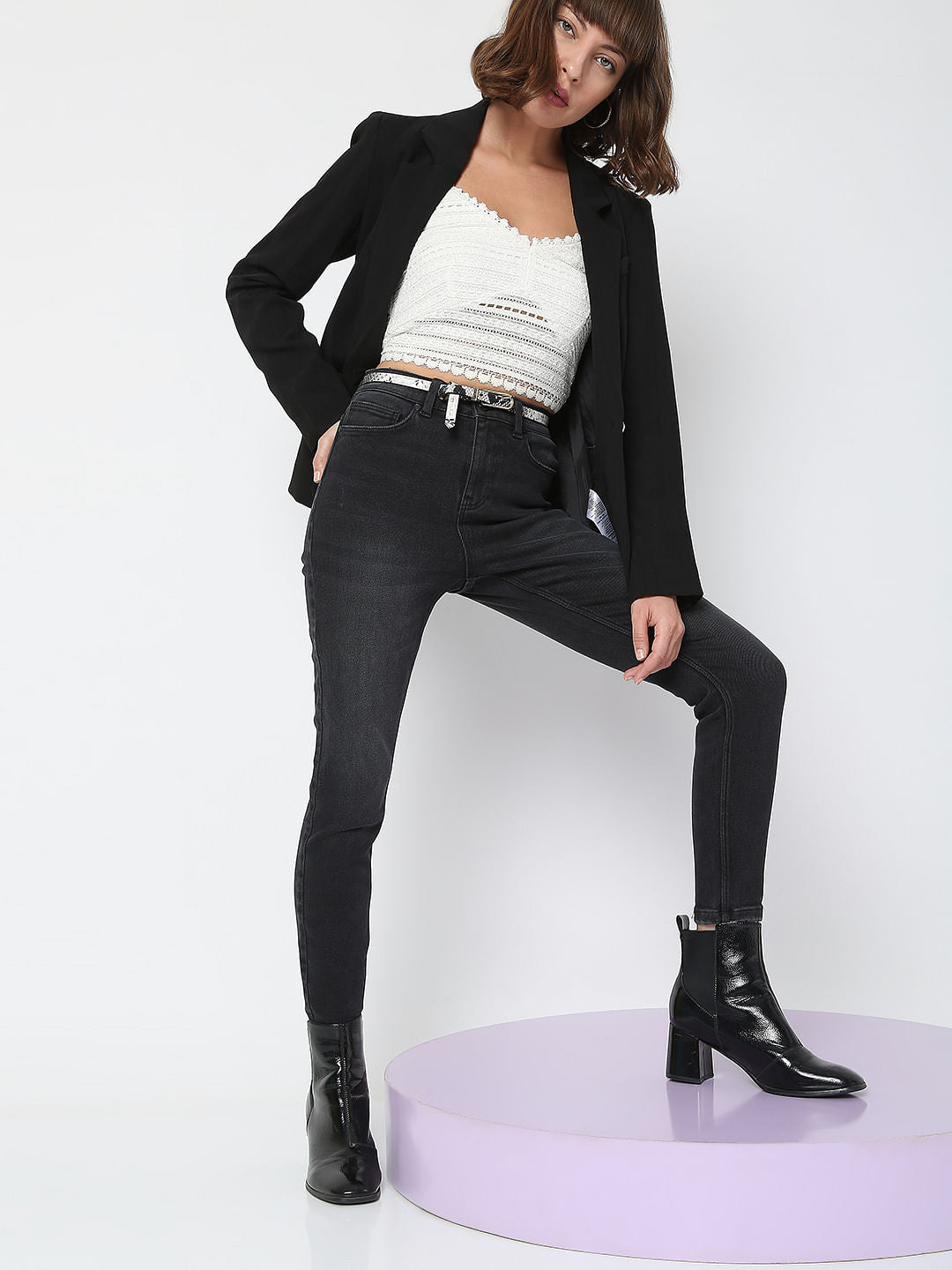 Black Mid Rise Faded Wendy Skinny Jeans