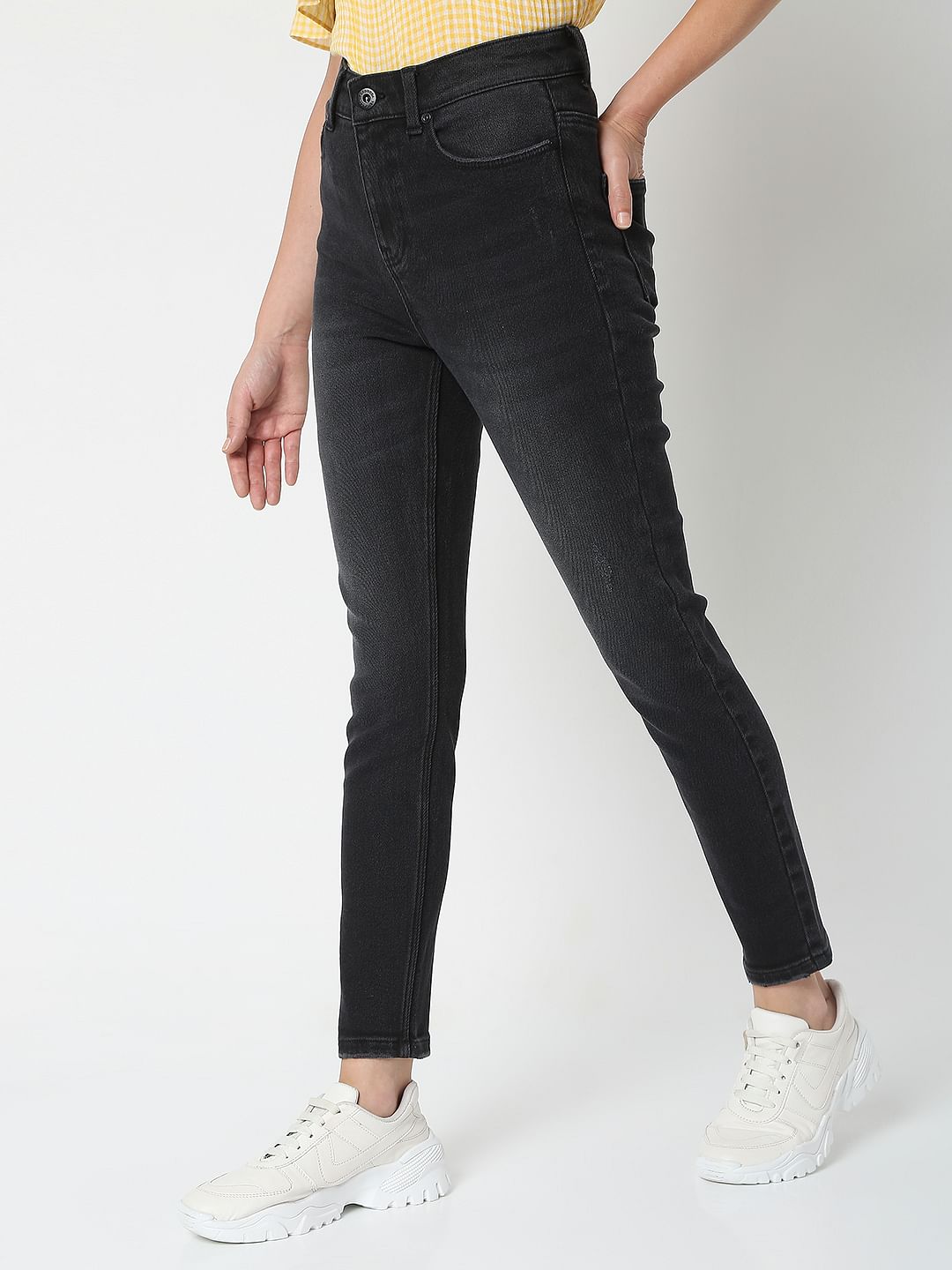 Black Mid Rise Faded Wendy Skinny Jeans