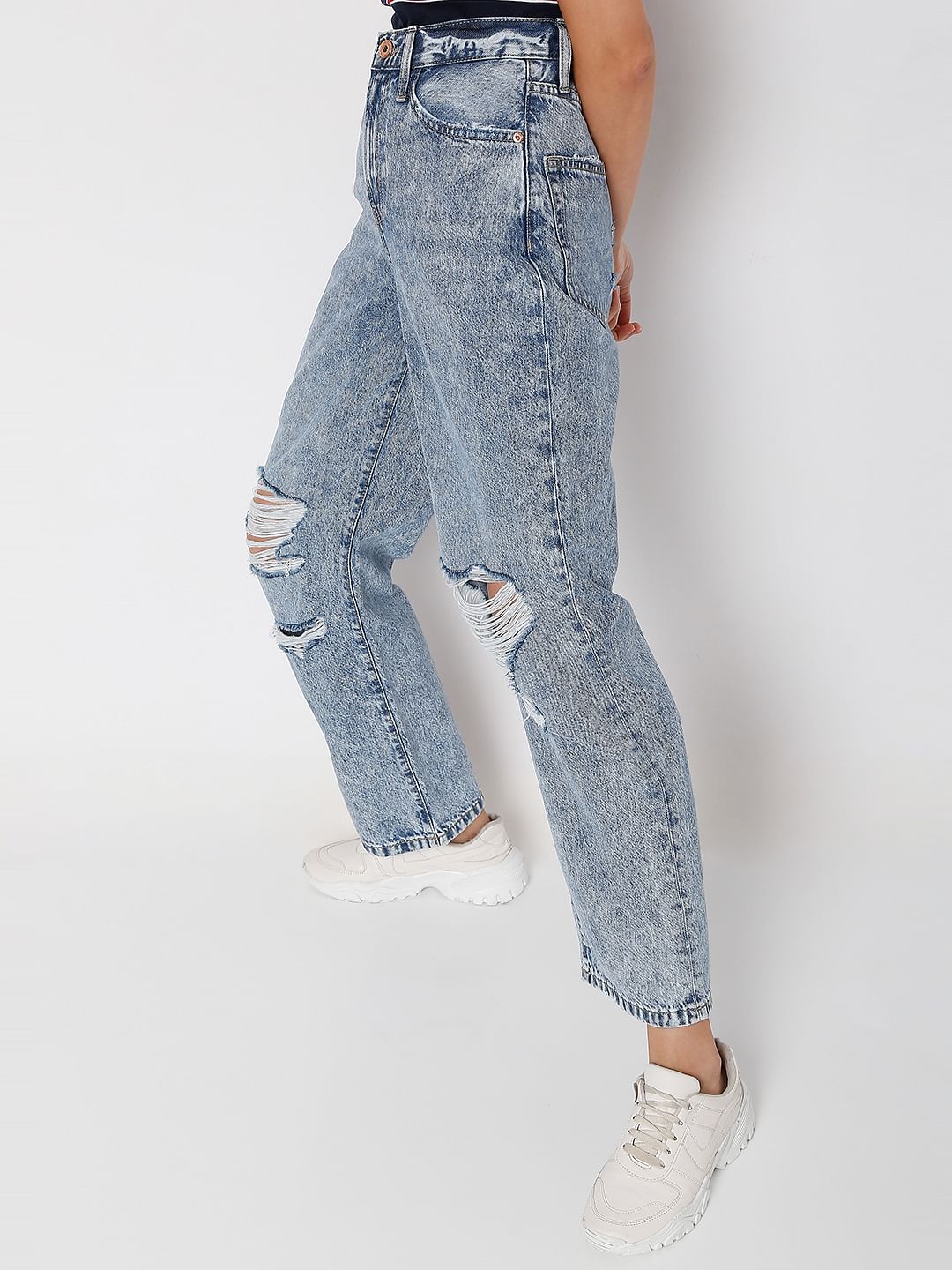 Blue High Rise Washed Boyfriend Jeans