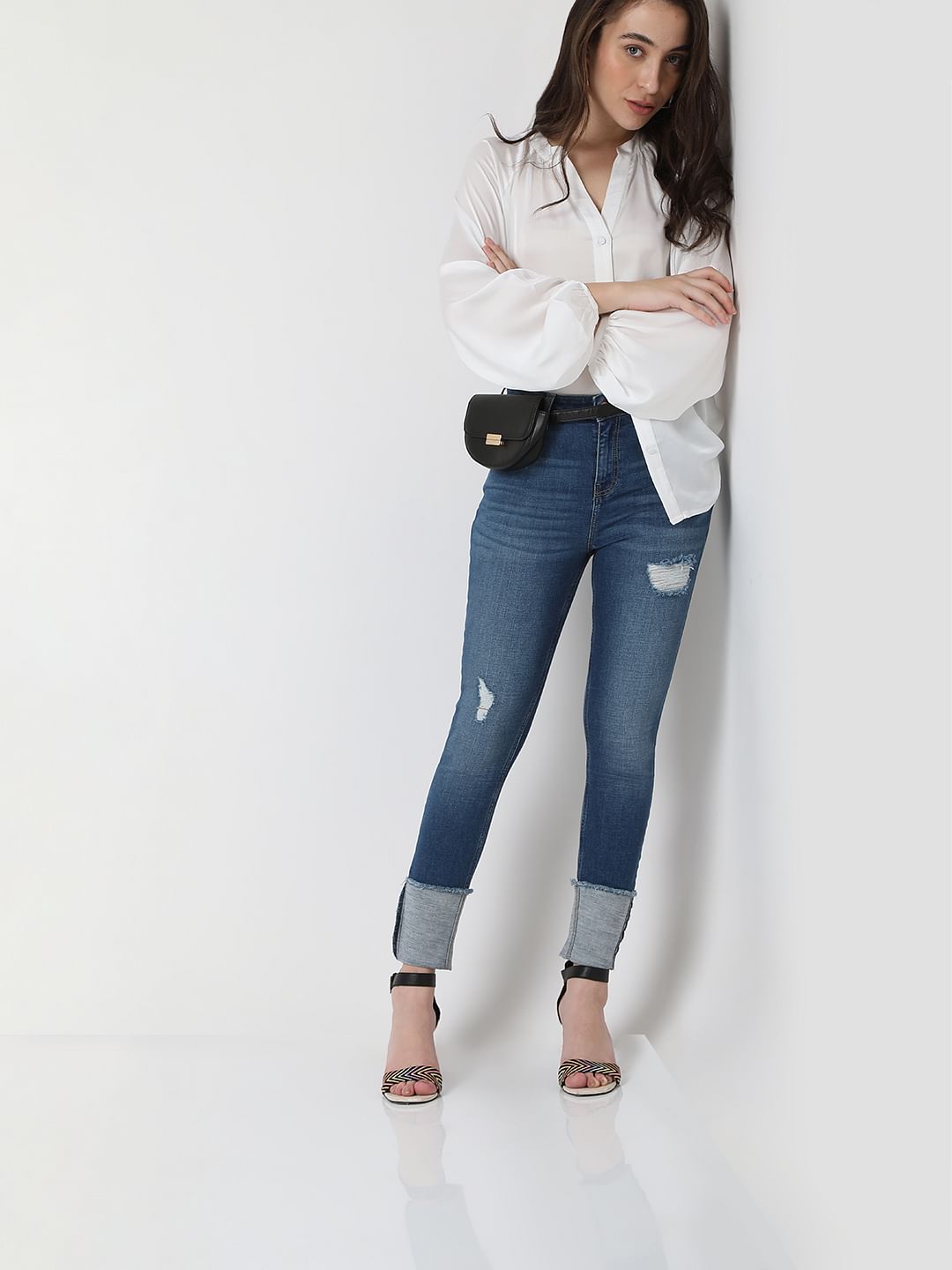 Blue High Rise Distressed Wendy Skinny Jeans