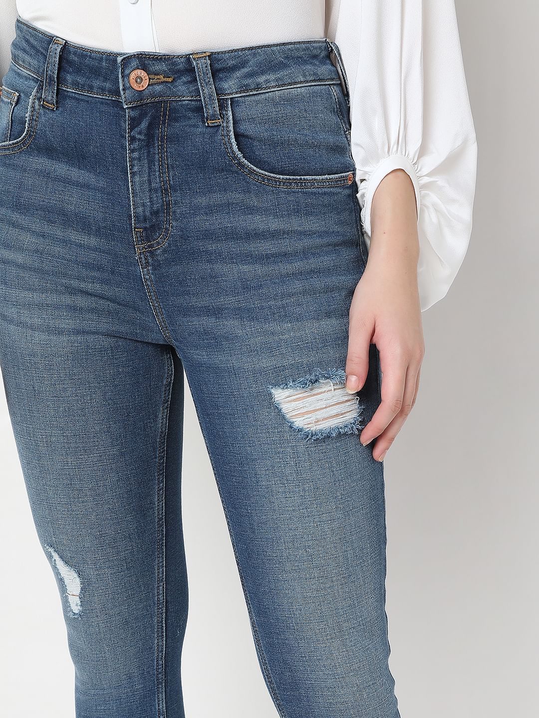Blue High Rise Distressed Wendy Skinny Jeans