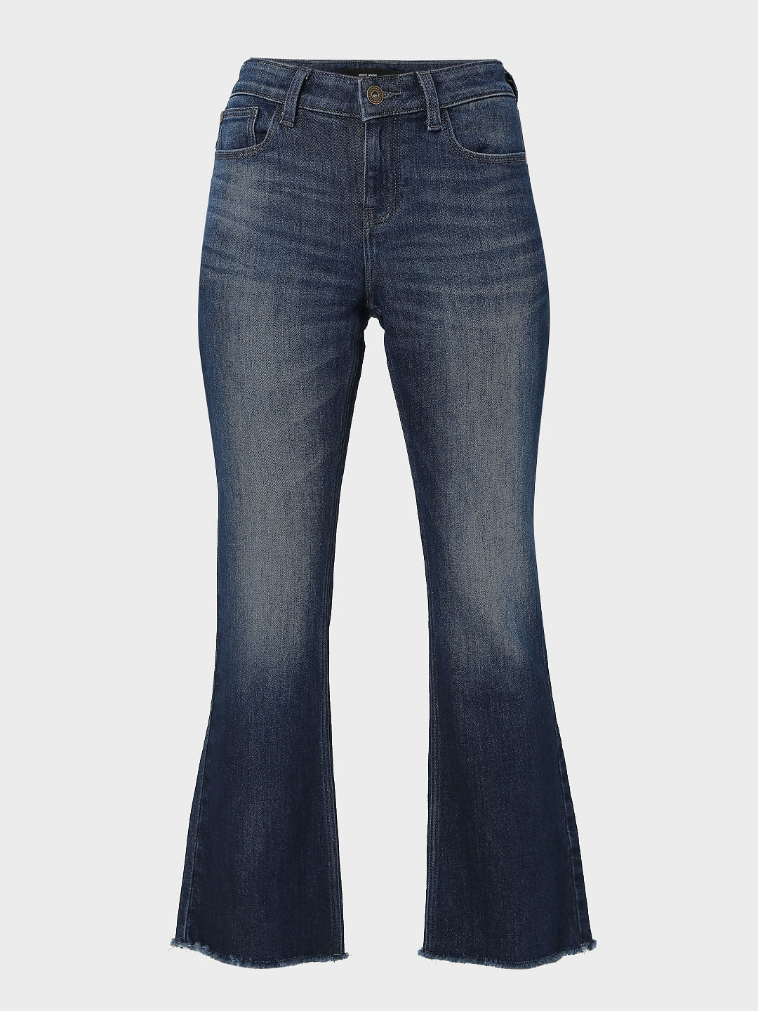 Blue Mid Rise Frayed Hem Petra Bootcut Jeans