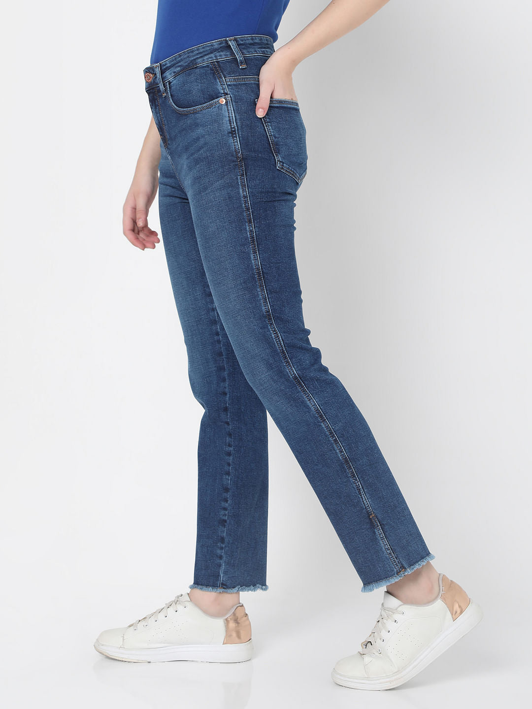 Blue High Rise Jade Straight Fit Jeans