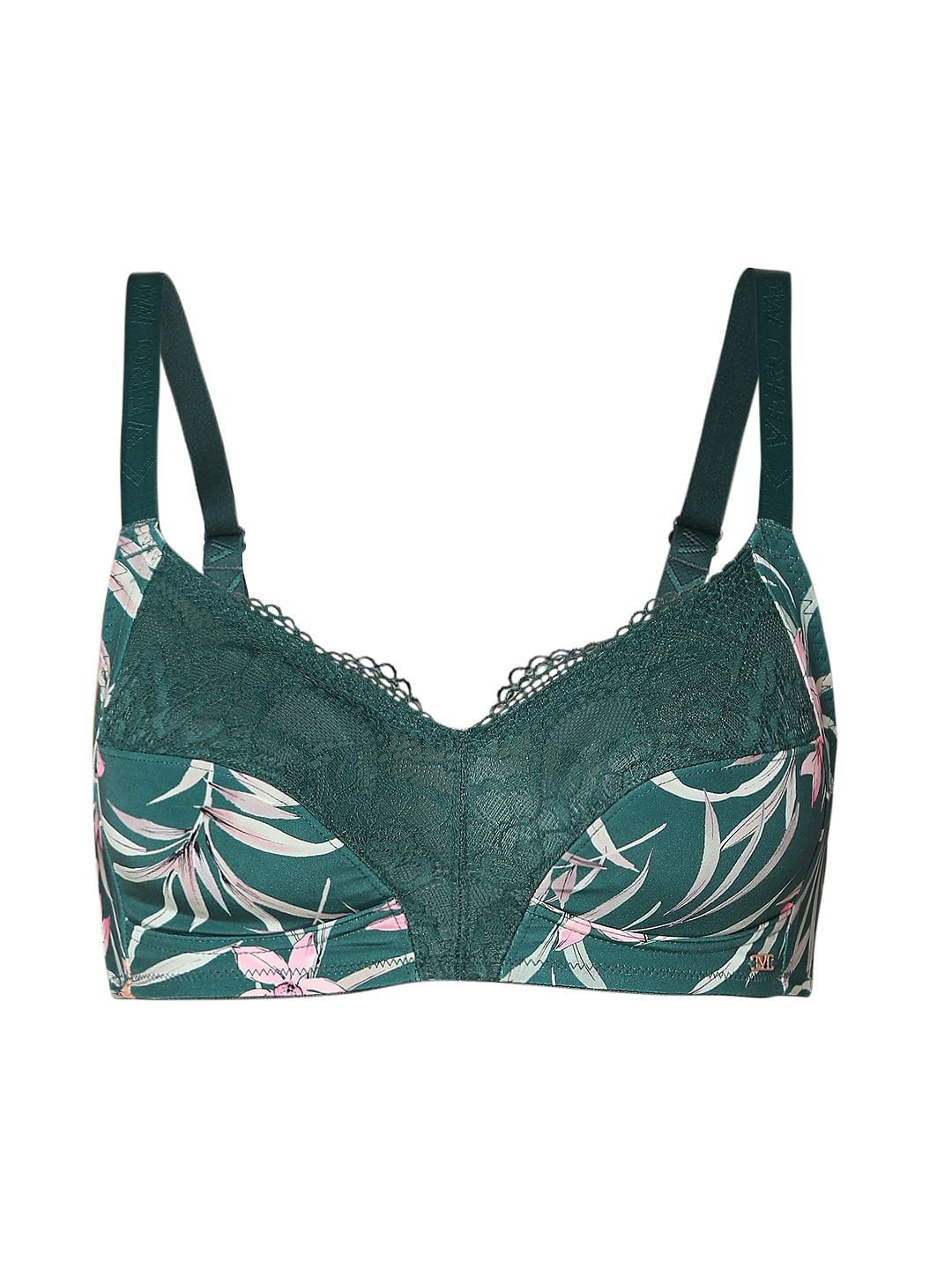 Intimates Green Floral Non-Padded Full Coverage Bra