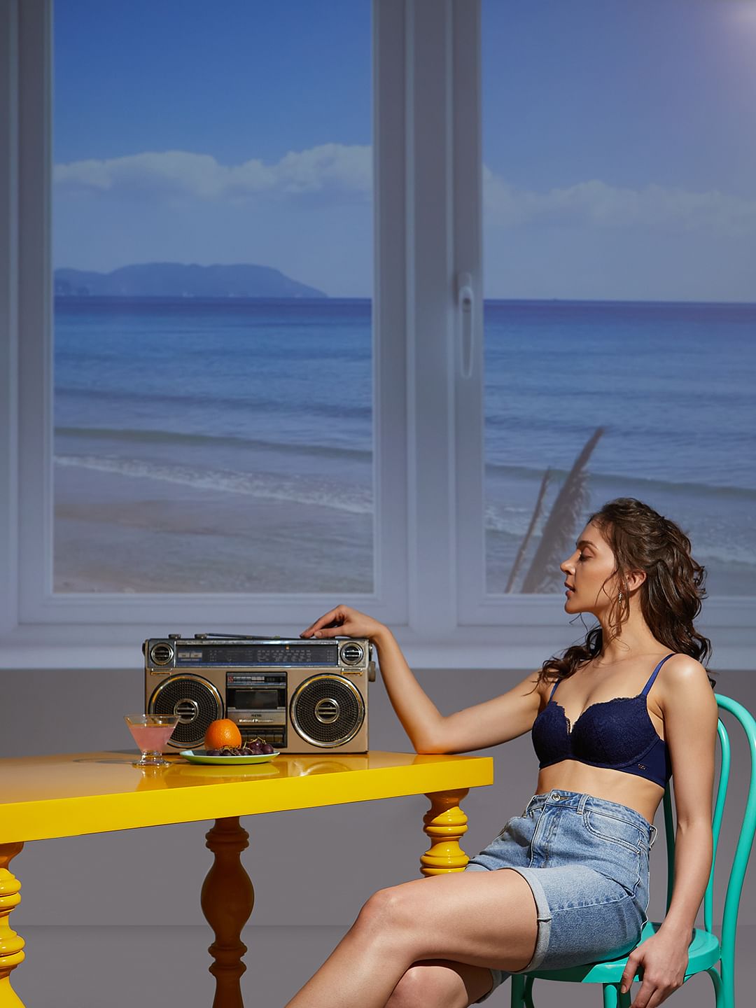 Blue Lace Padded Semi Coverage Push-Up Bra