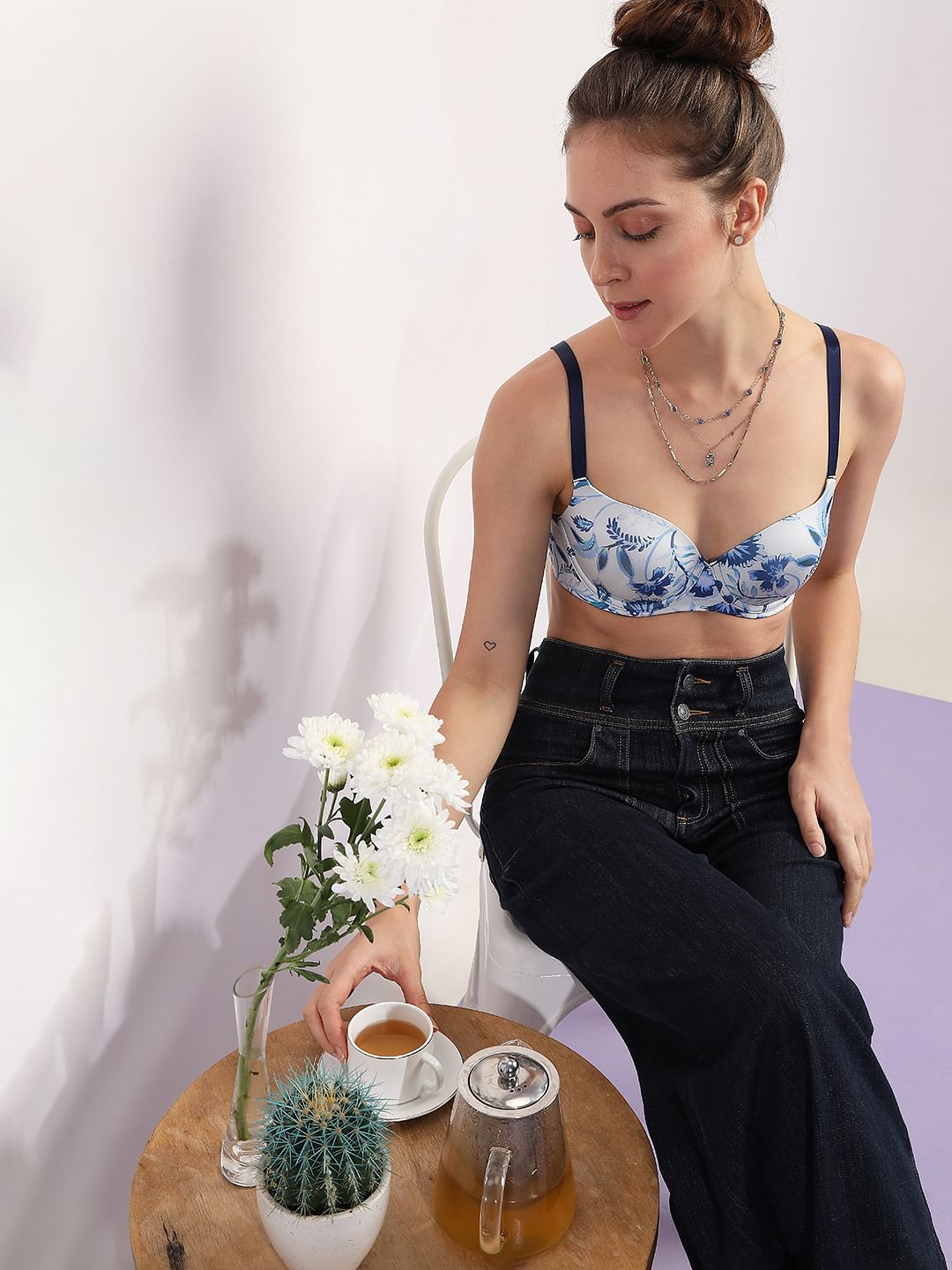 Intimates Blue Floral Padded Under-Wired T-Shirt Bra