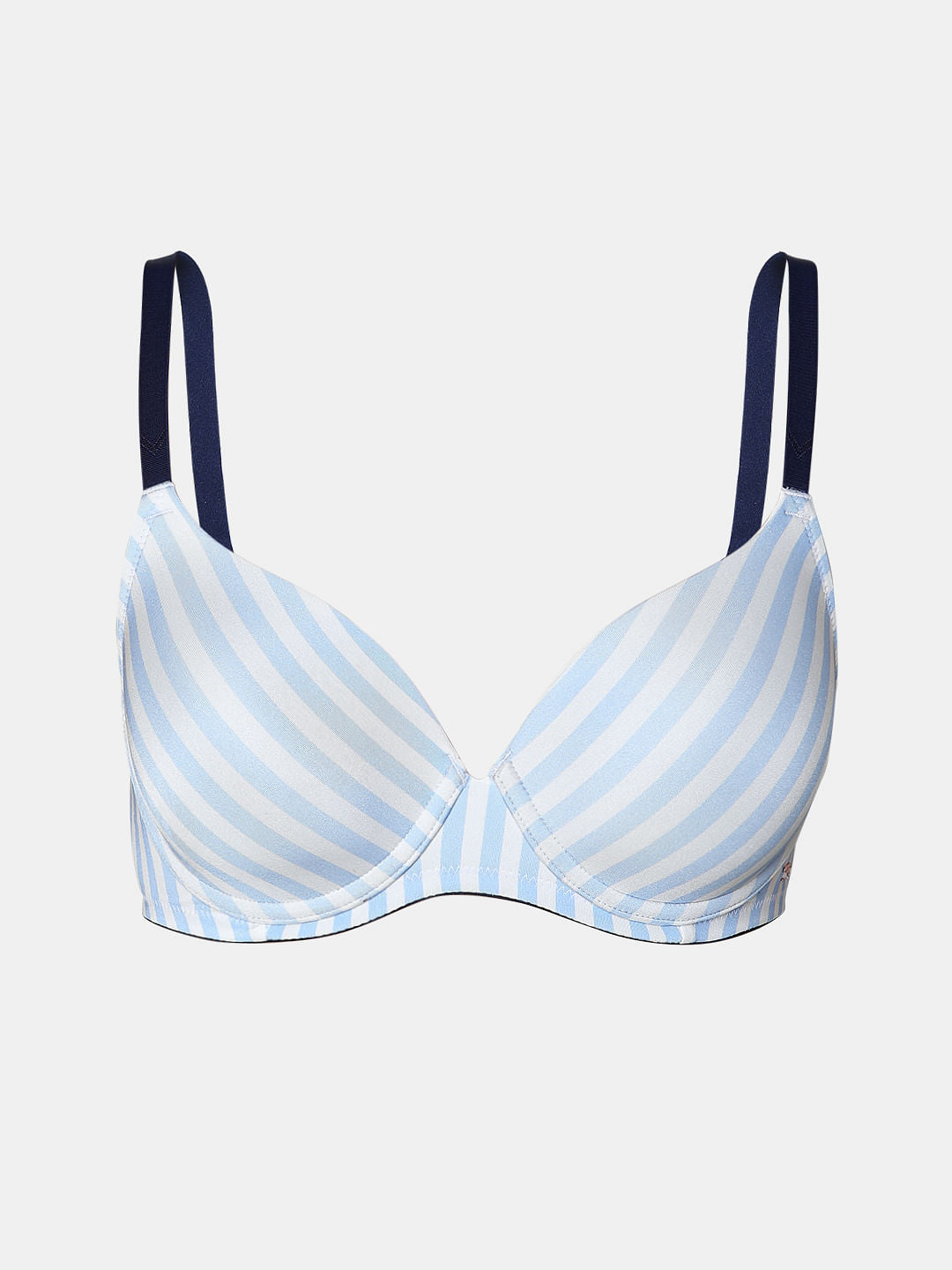 Blue Striped Padded T-Shirt Bra