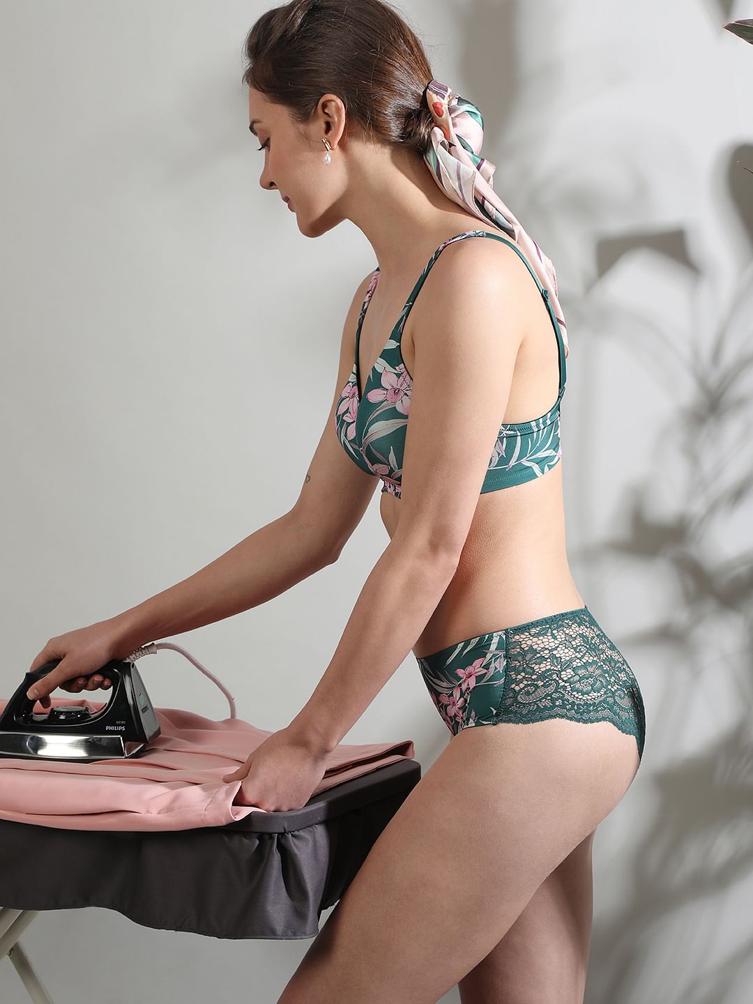 Intimates Green Floral Lace Briefs