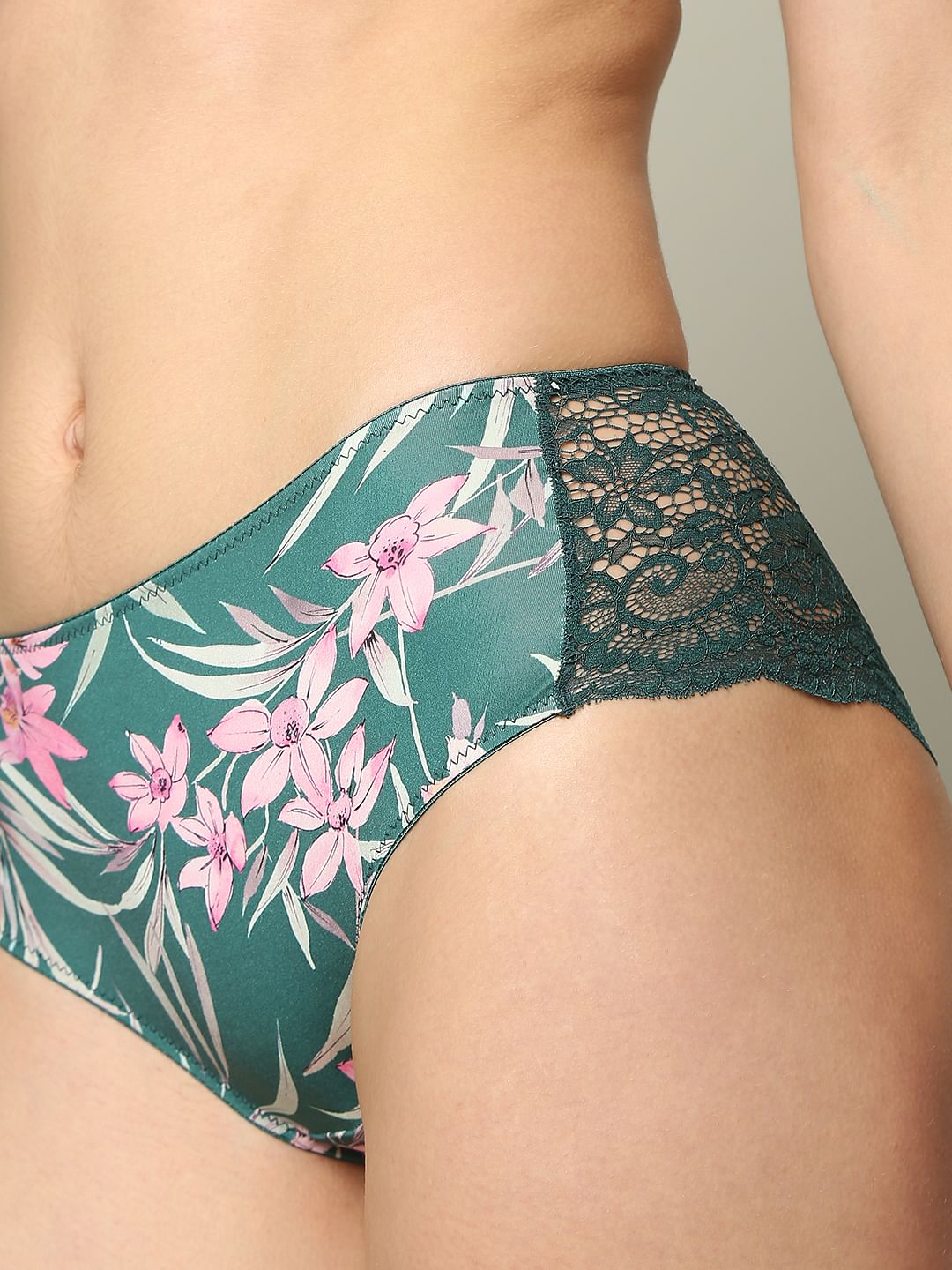 Intimates Green Floral Lace Briefs