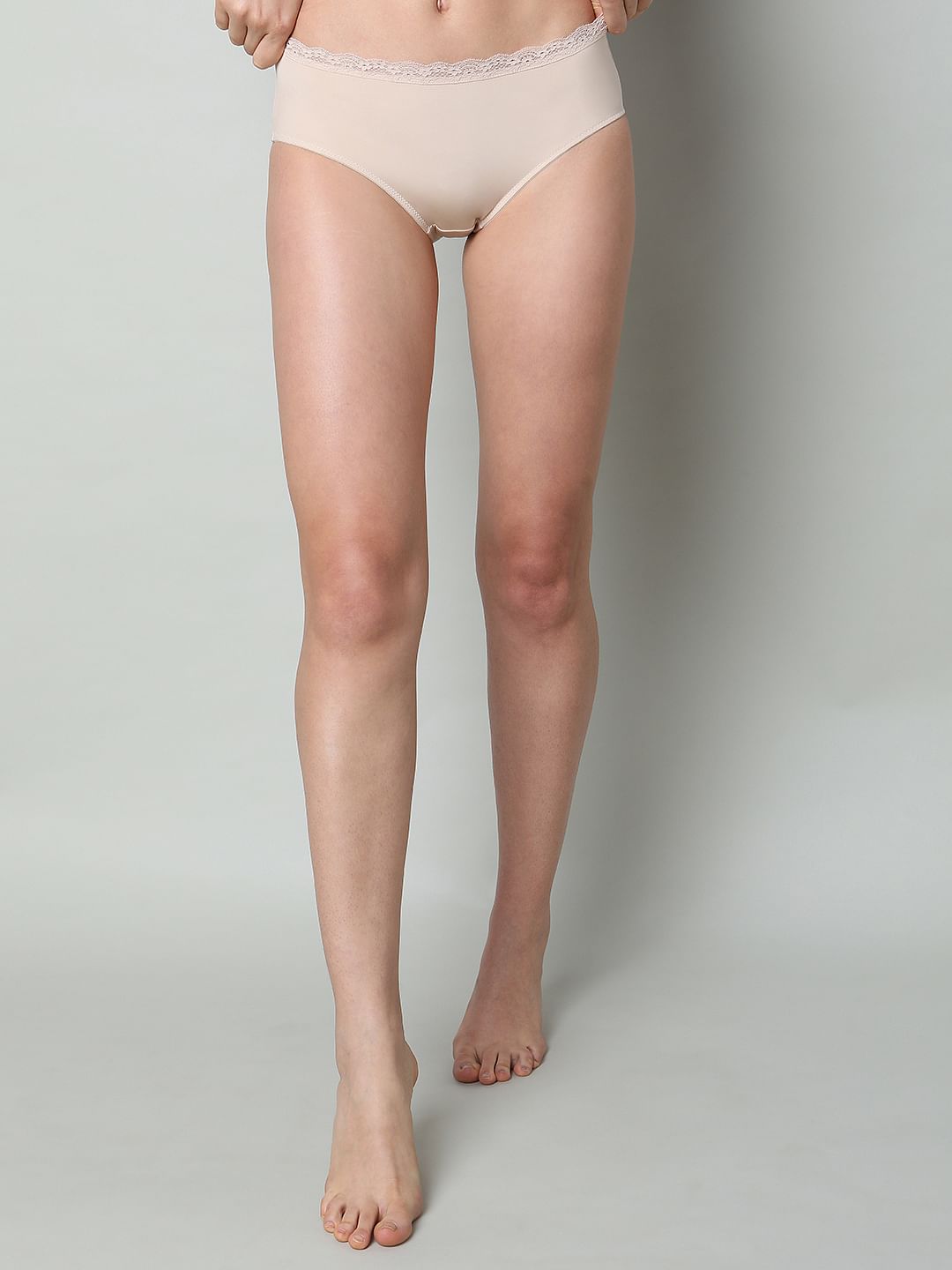 Beige Lace Midi Briefs