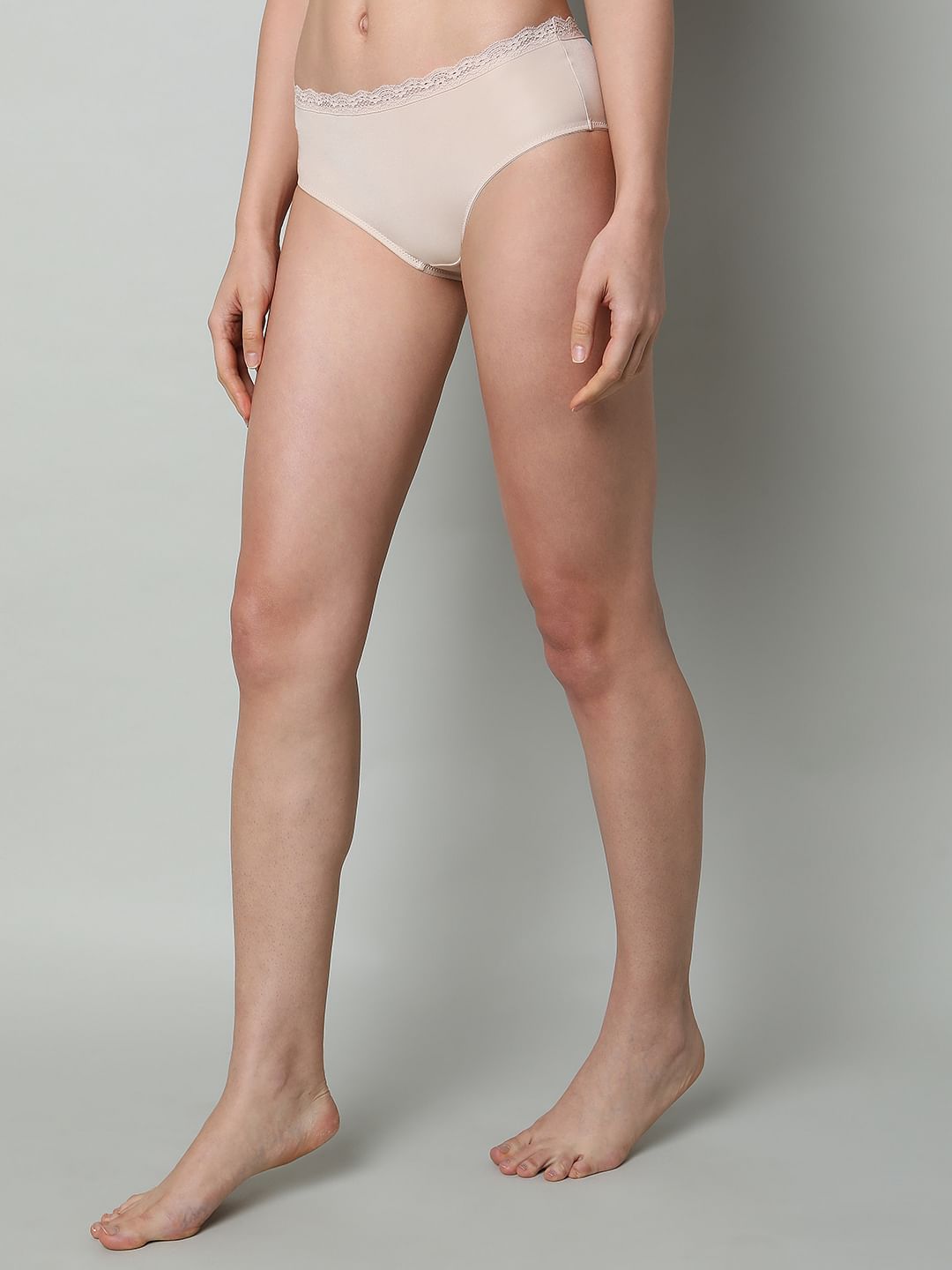 Beige Lace Midi Briefs