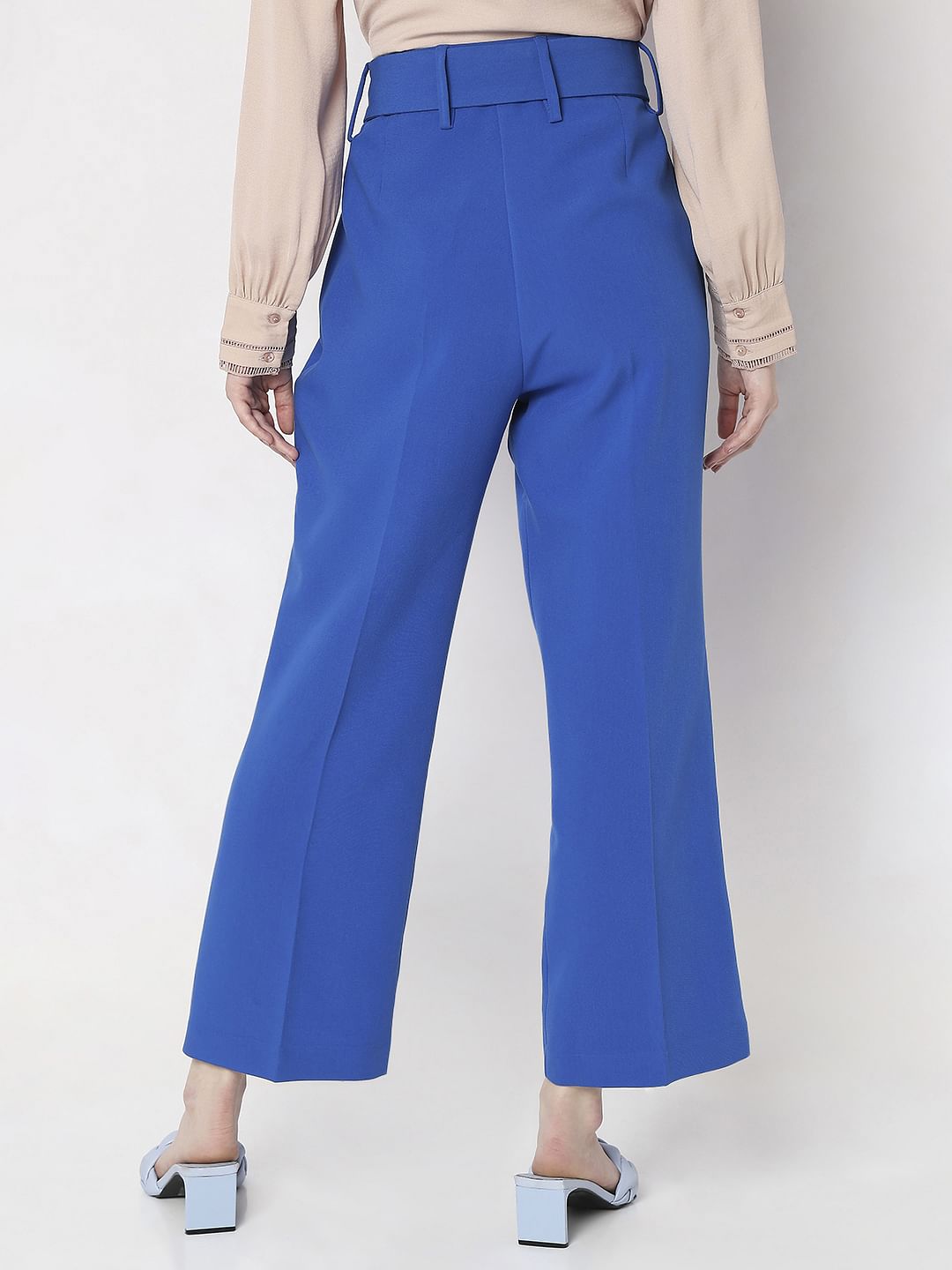 Blue High Rise Belted Pants