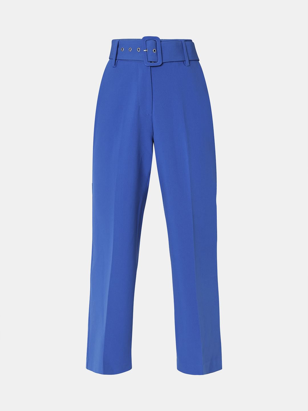 Blue High Rise Belted Pants