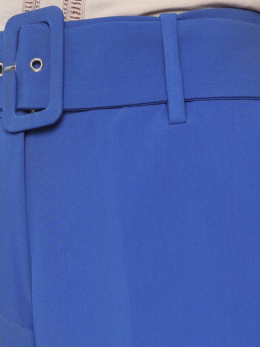 Blue High Rise Belted Pants