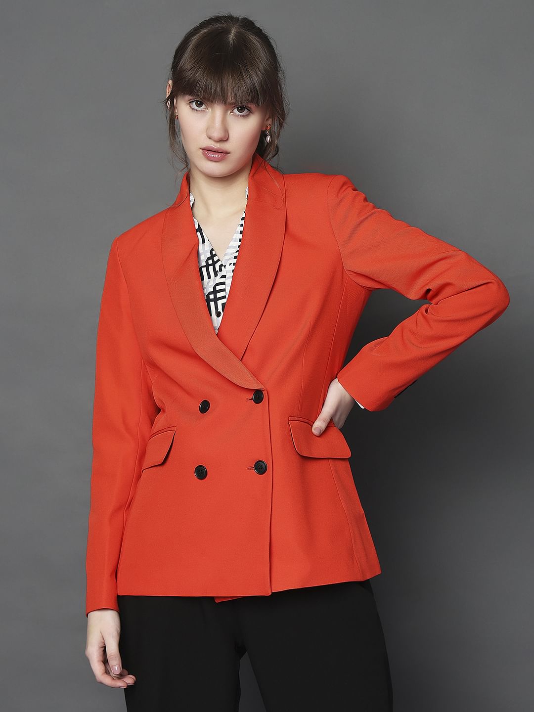 Orange Shawl Lapel Collar Blazer