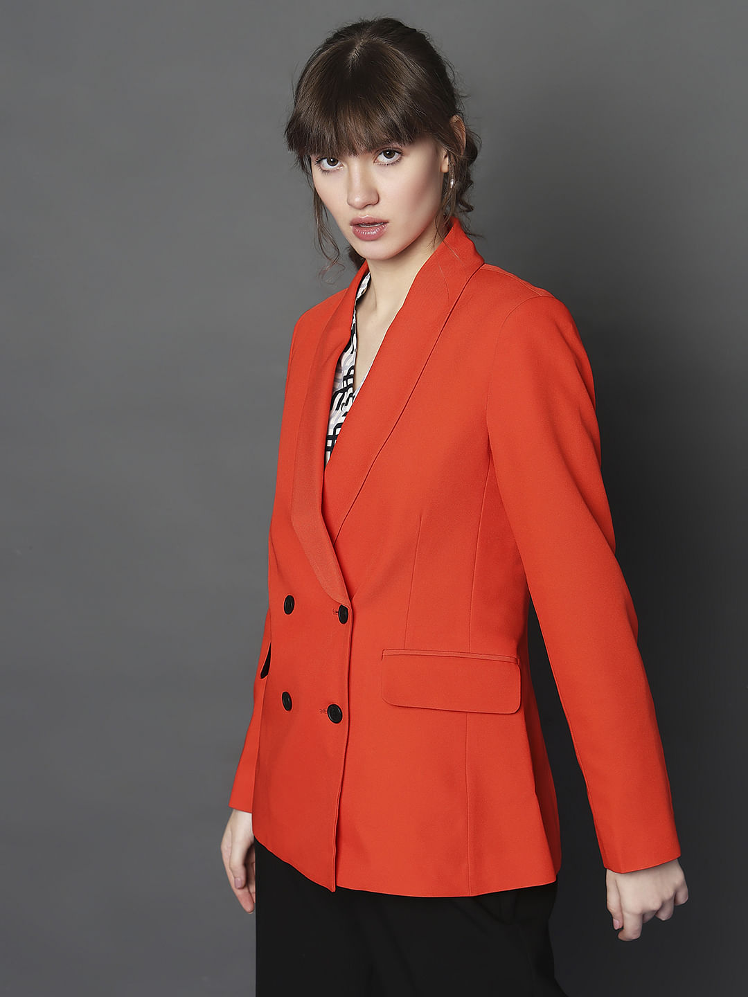 Orange Shawl Lapel Collar Blazer