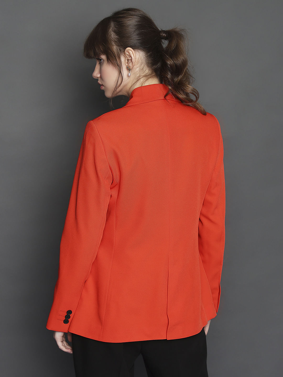 Orange Shawl Lapel Collar Blazer