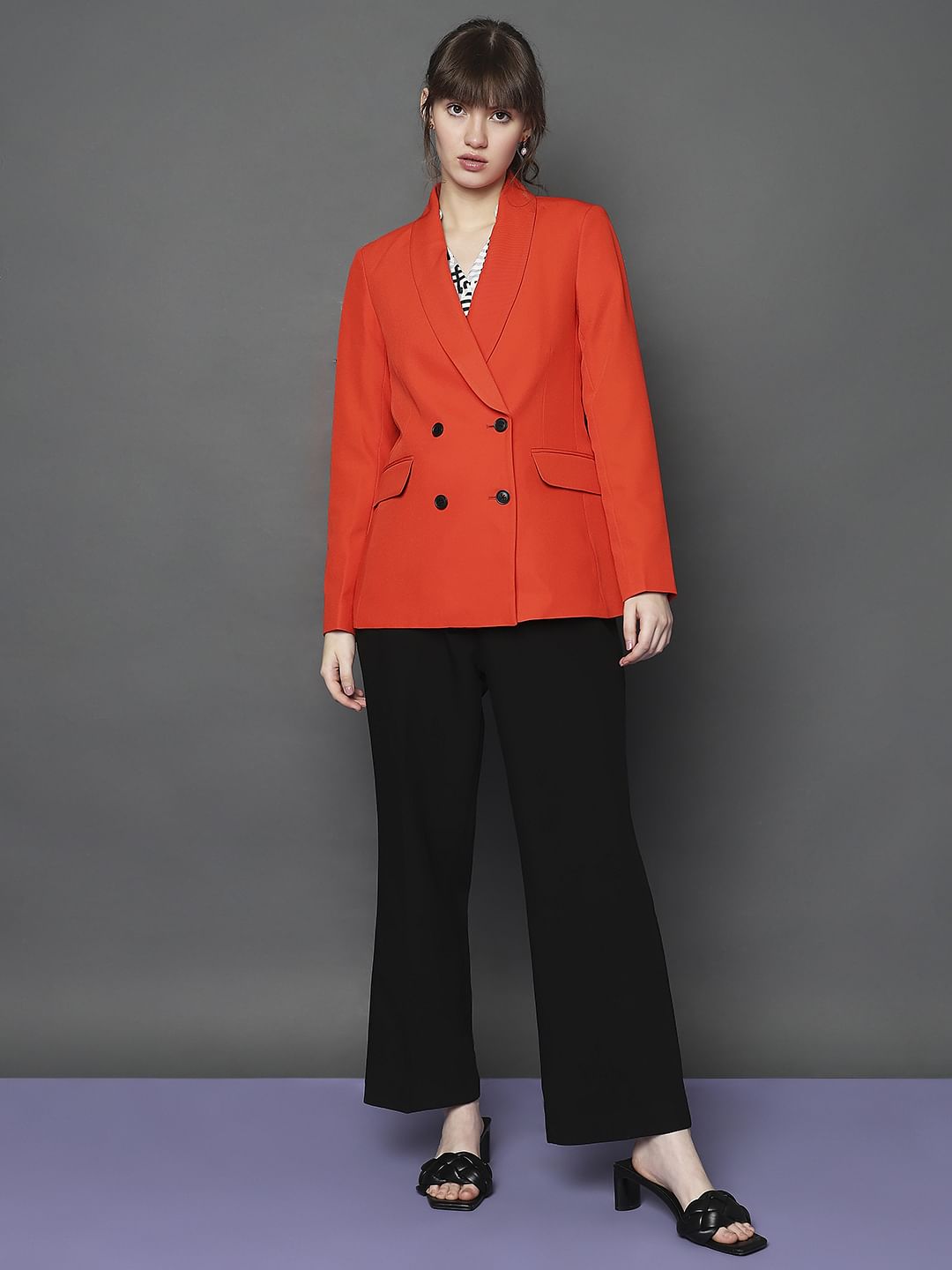 Orange Shawl Lapel Collar Blazer