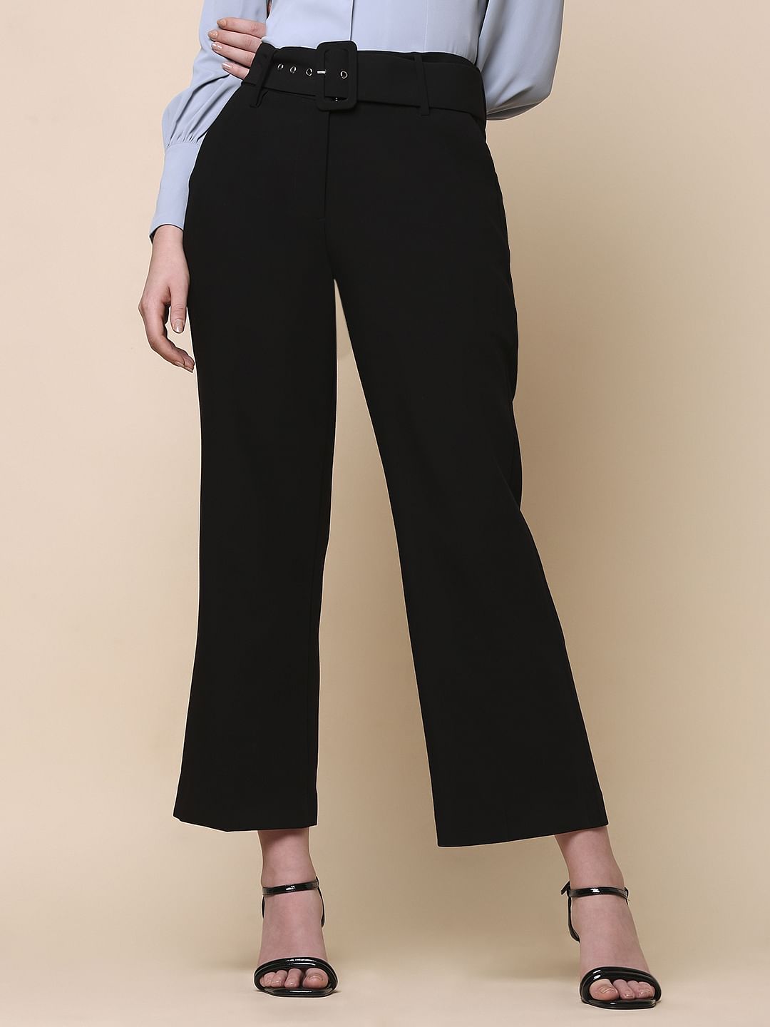 Black High Rise Belted Pants