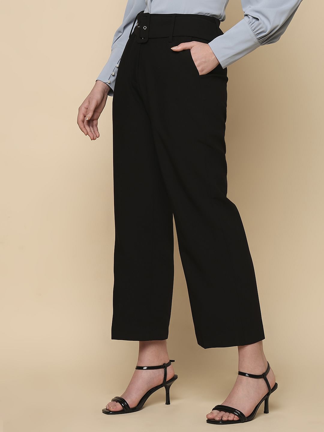 Black High Rise Belted Pants