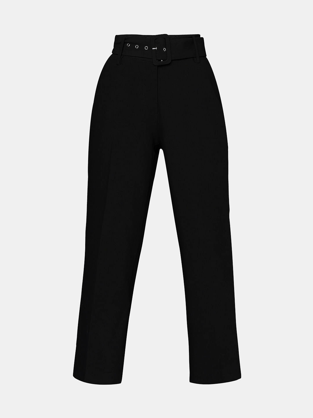 Black High Rise Belted Pants