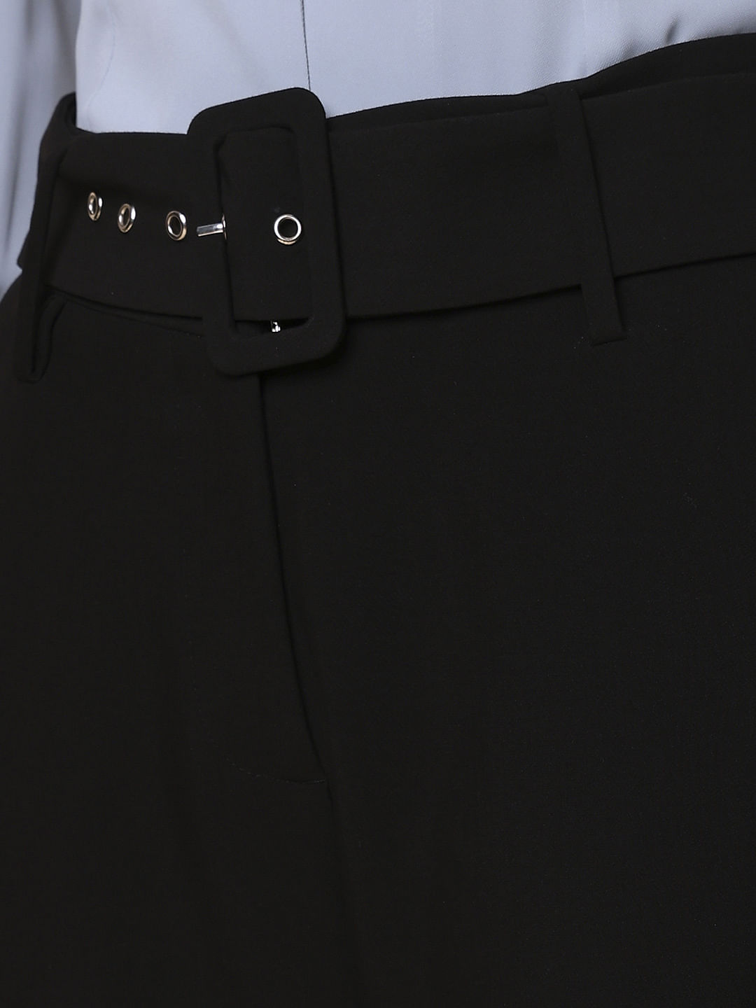 Black High Rise Belted Pants