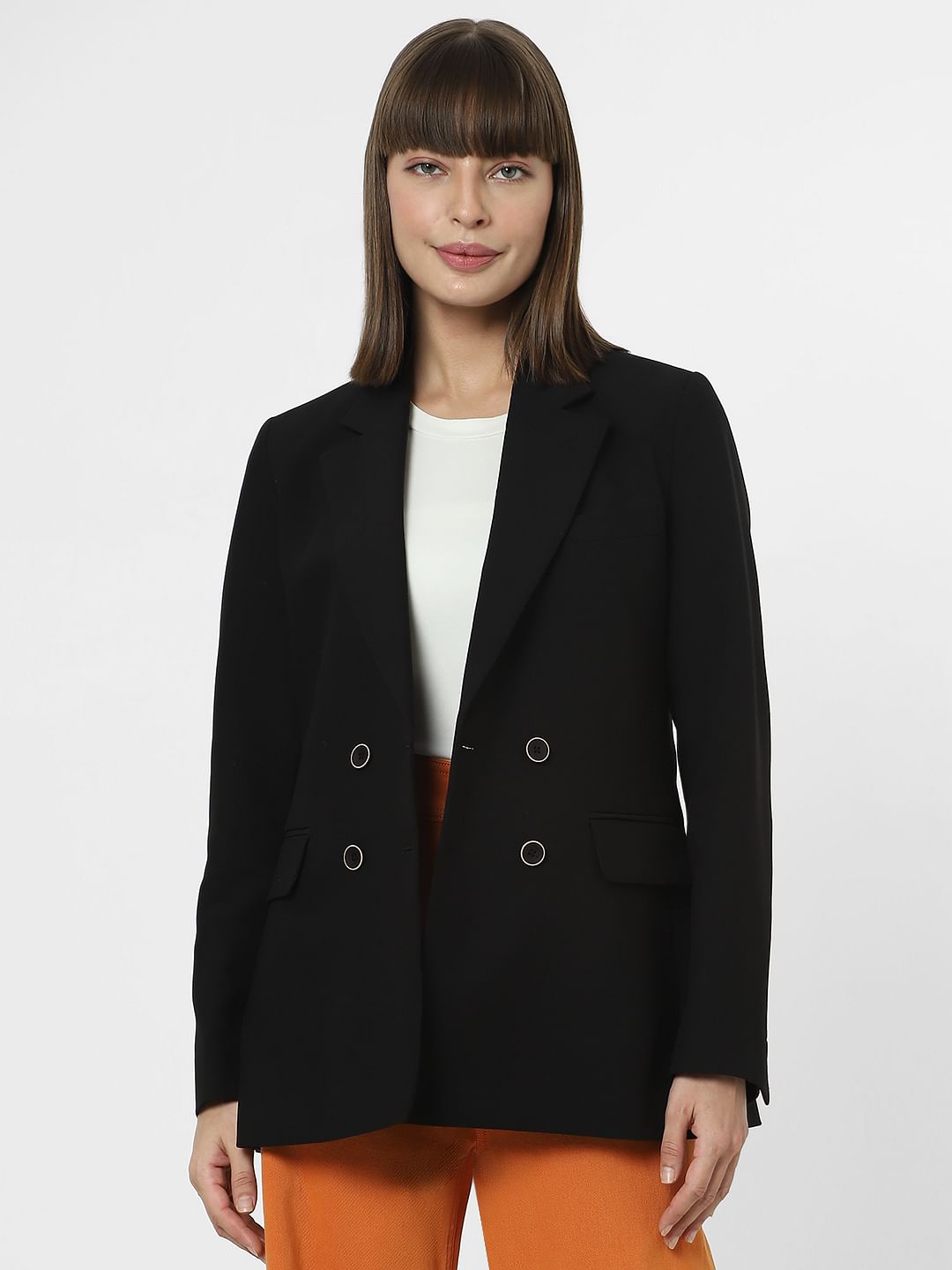 Black Notch Lapel Collar Blazer