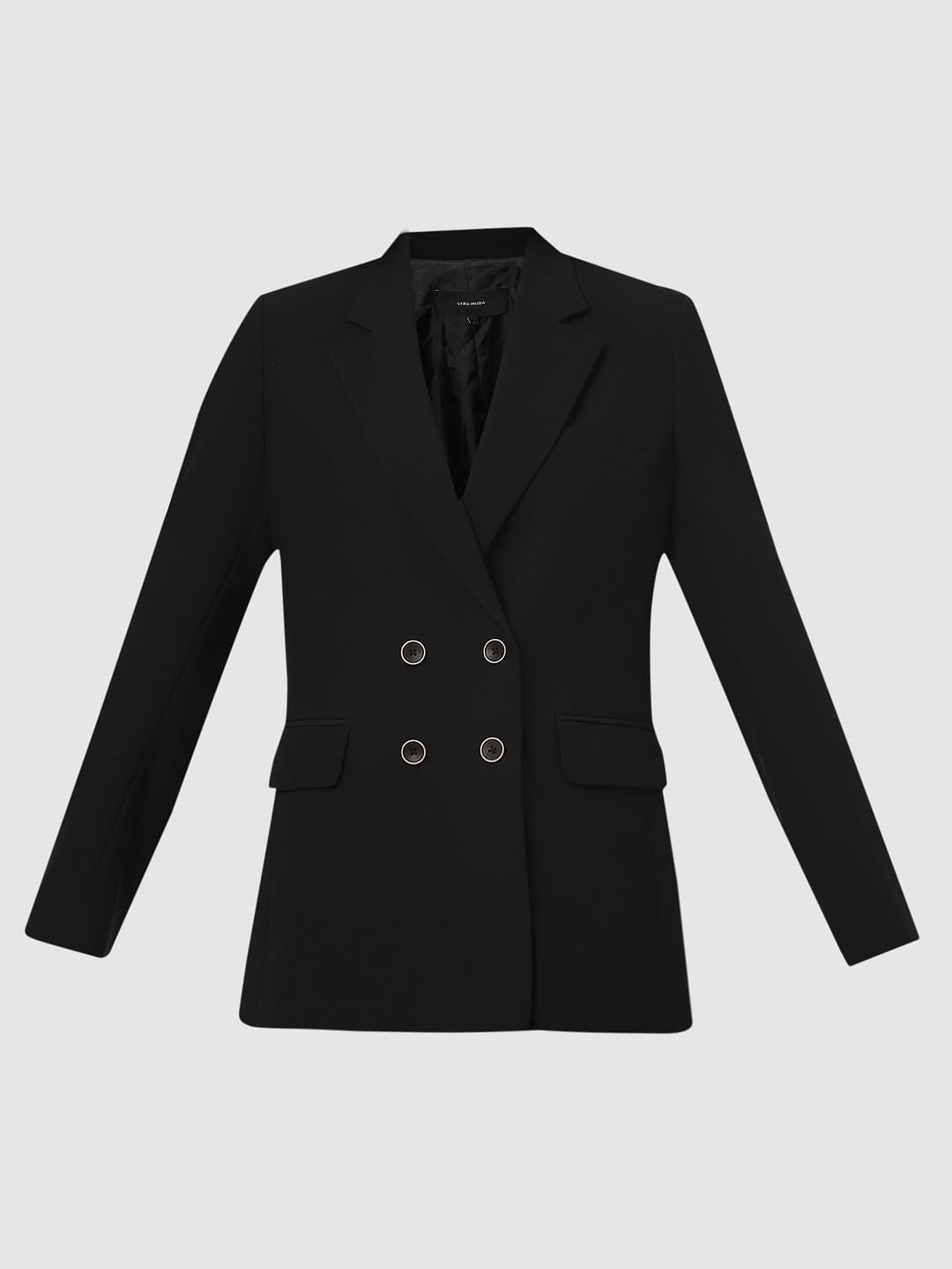 Black Notch Lapel Collar Blazer