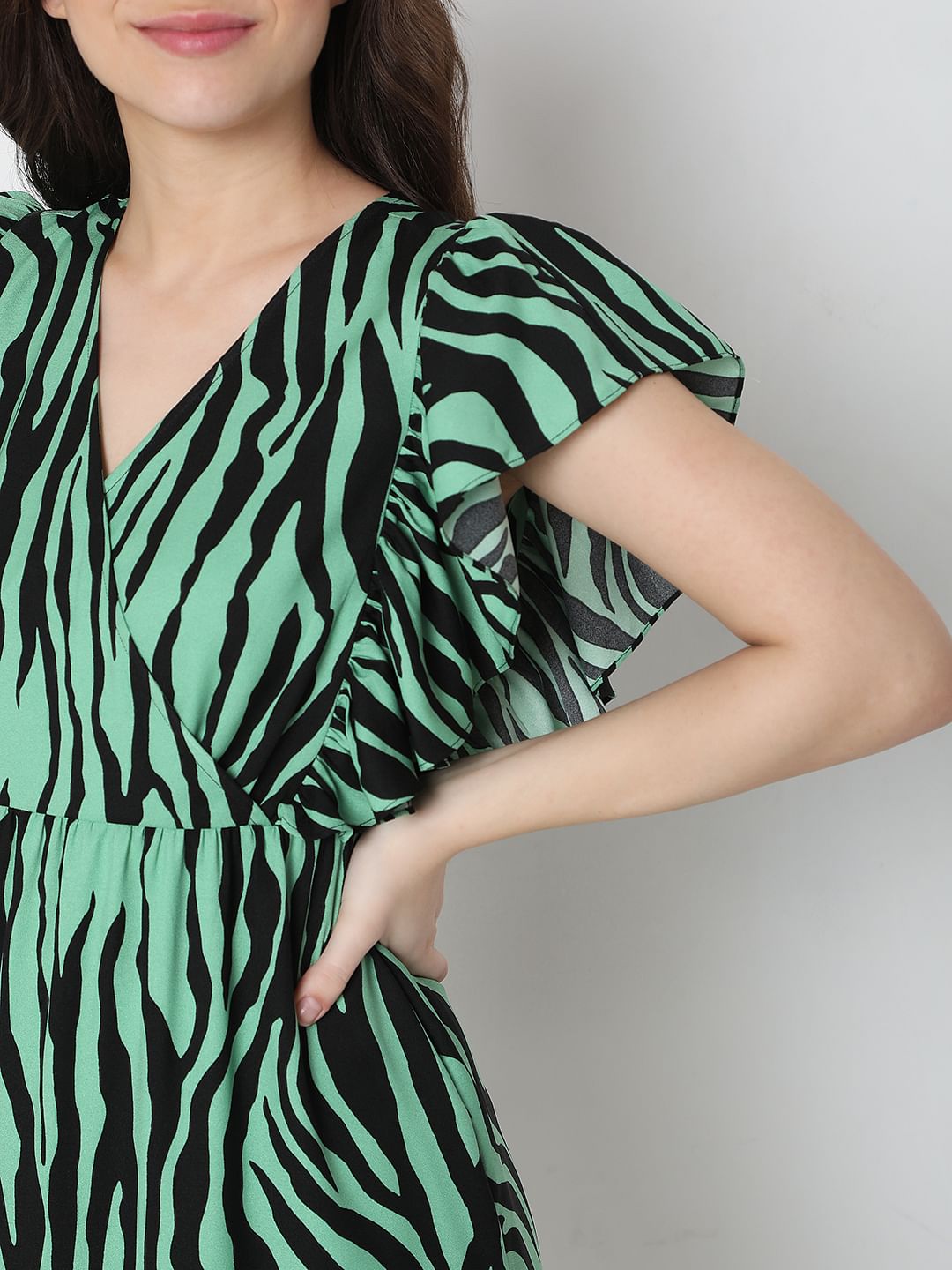 Green Animal Print Midi Dress