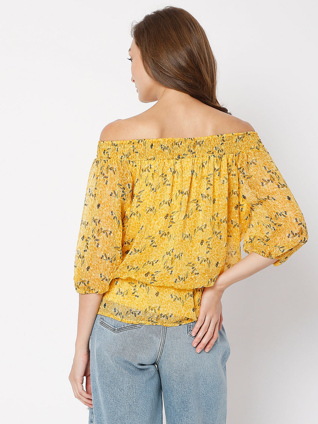 Yellow Floral Off-Shoulder Top