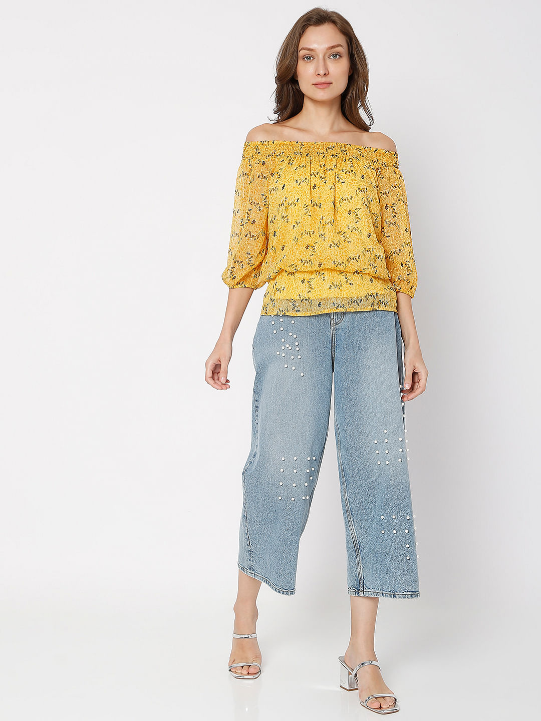 Yellow Floral Off-Shoulder Top