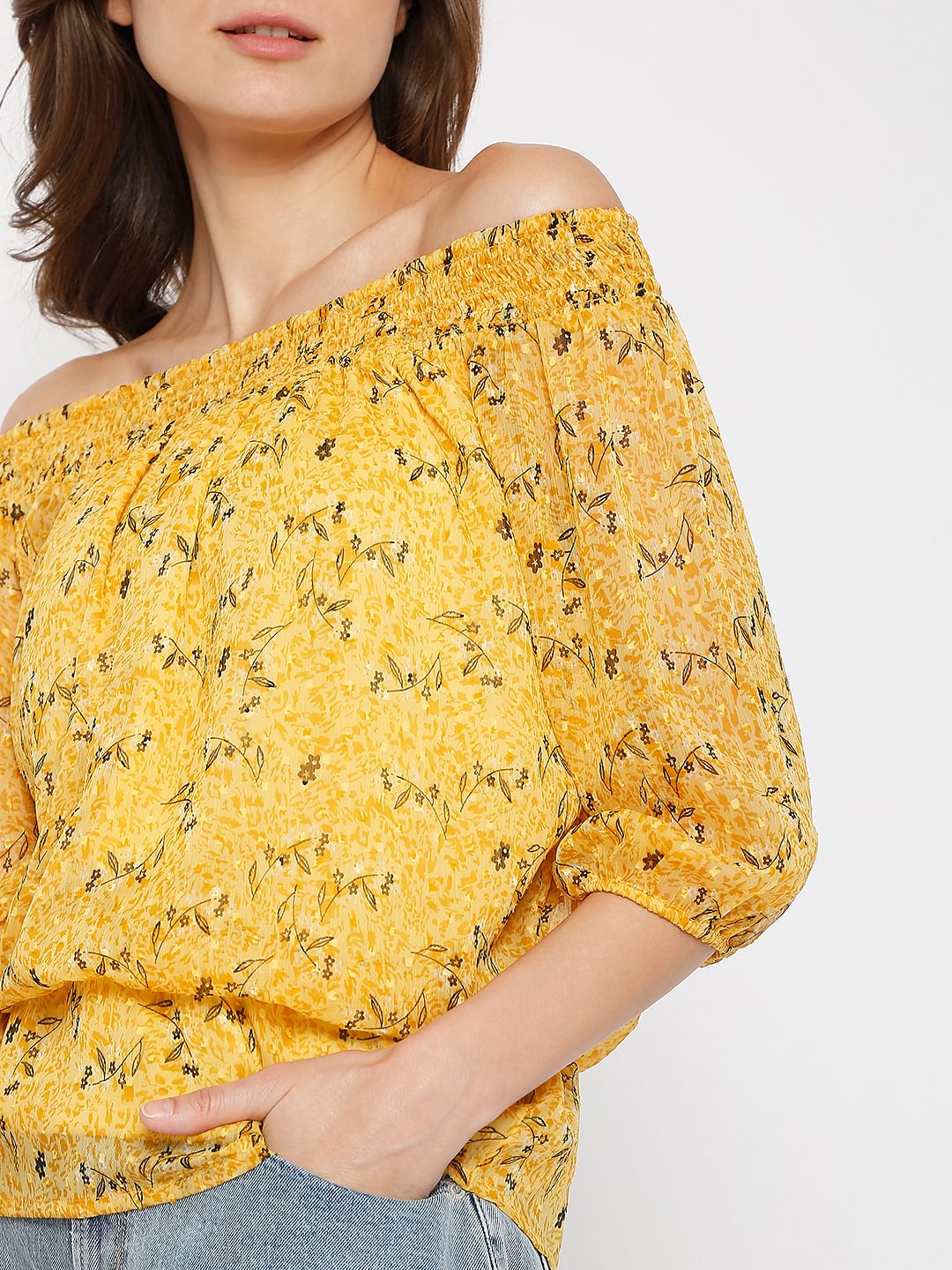 Yellow Floral Off-Shoulder Top