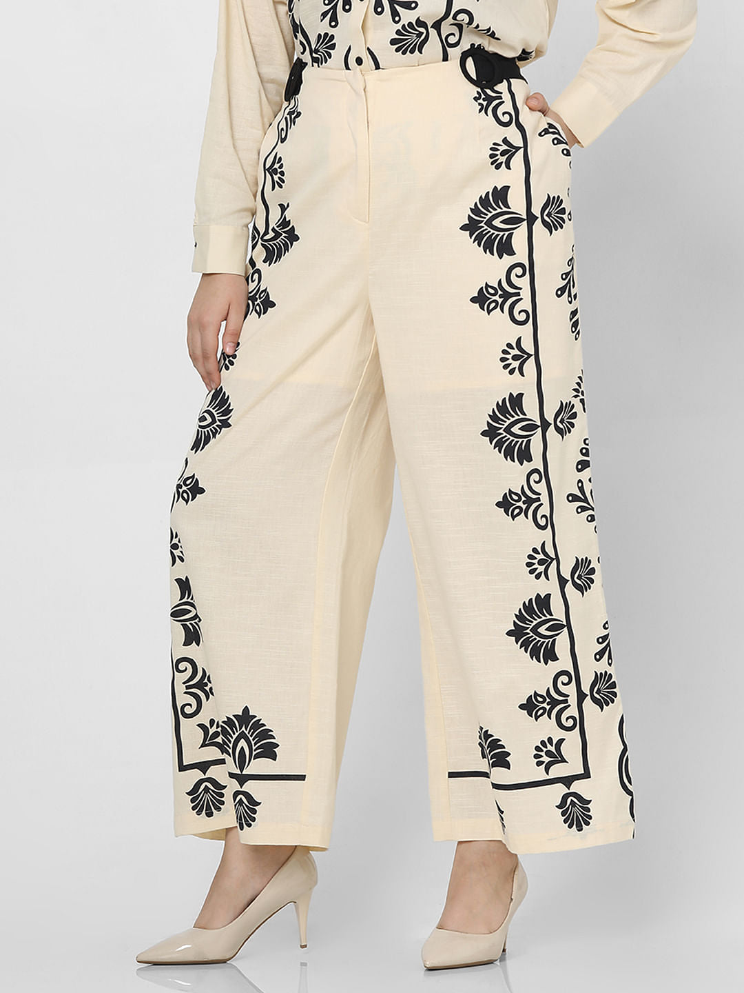 Curve Beige Printed Co-Ord Pants