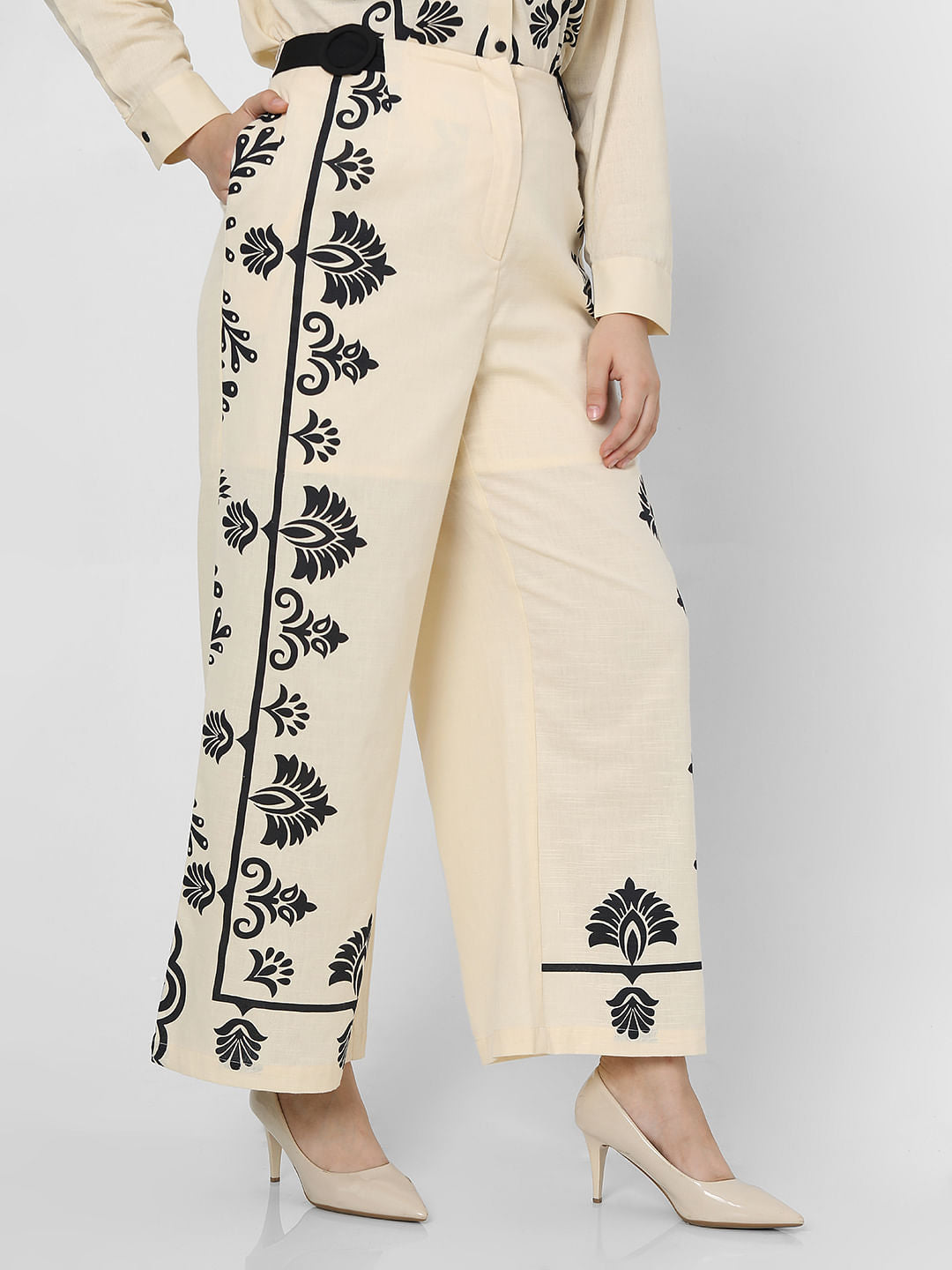 Curve Beige Printed Co-Ord Pants
