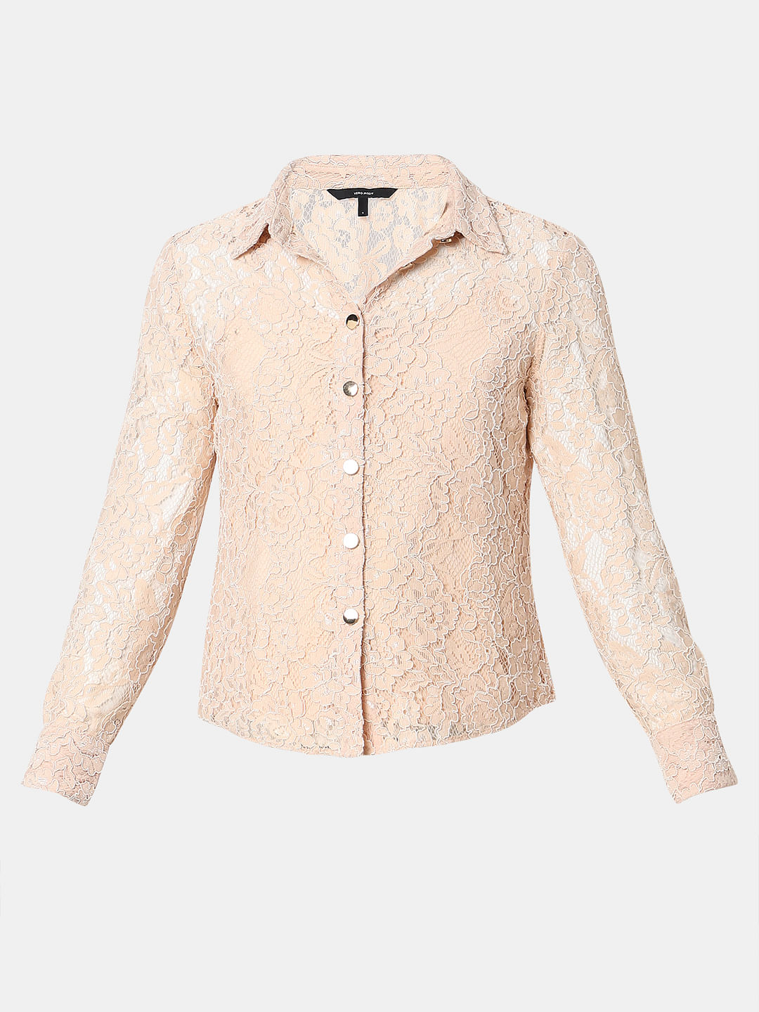 Peach-Pink Floral Lace Shirt