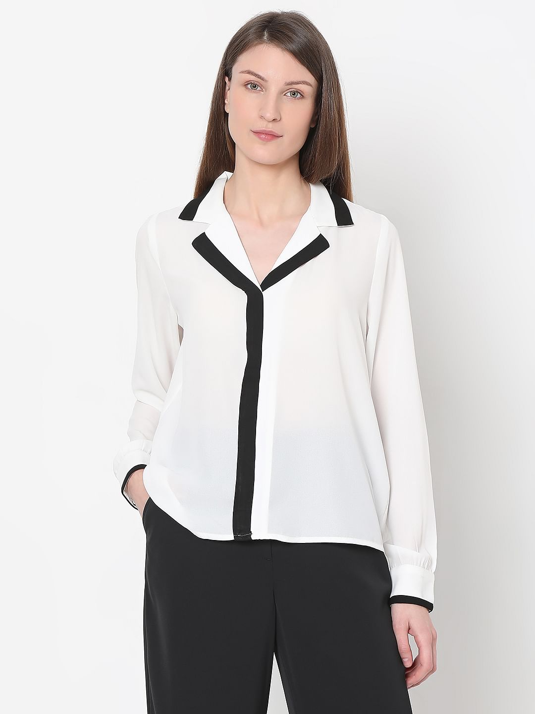 White & Black Full Sleeves Shirt