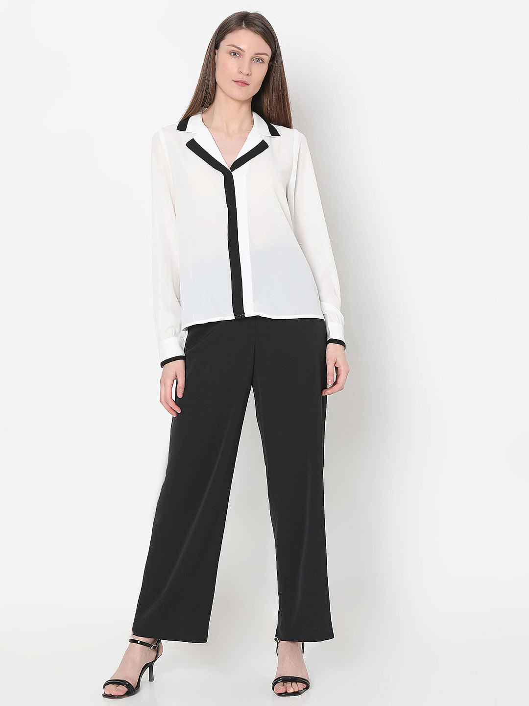 White & Black Full Sleeves Shirt