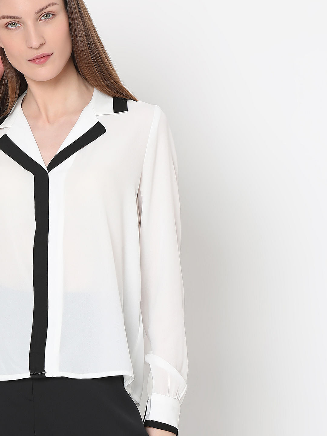 White & Black Full Sleeves Shirt