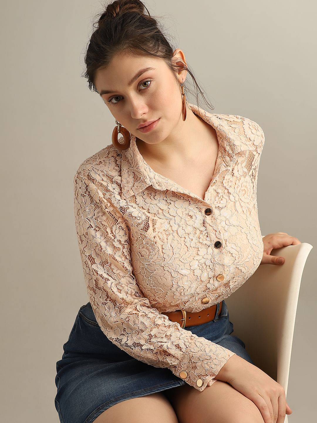 Curve Pink Lace Shirt