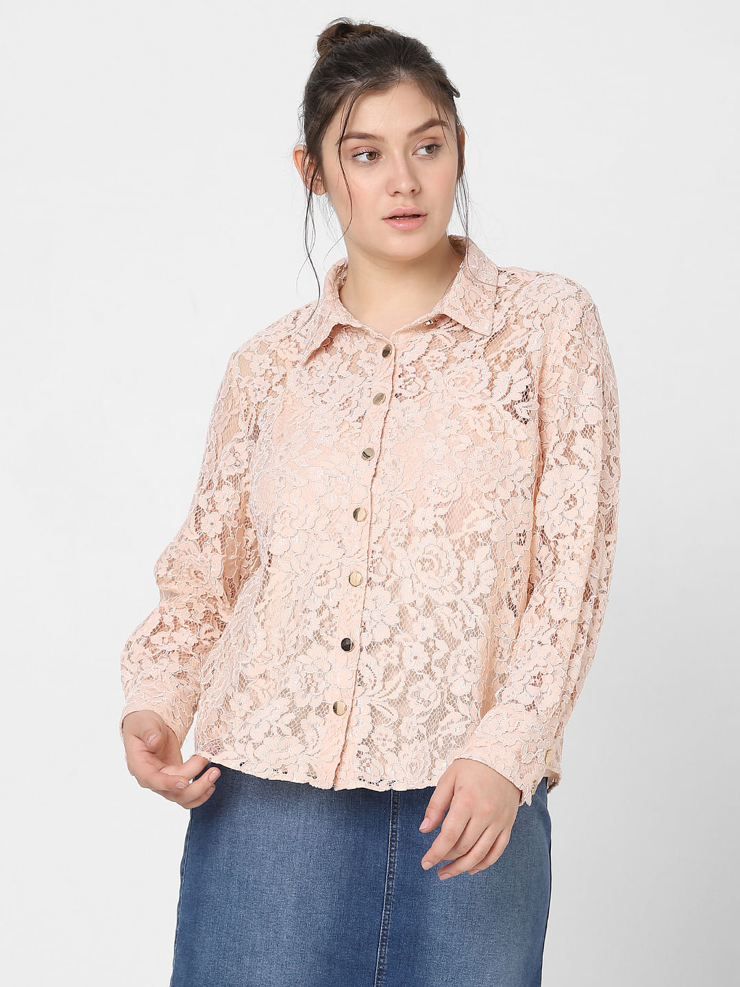 Curve Pink Lace Shirt