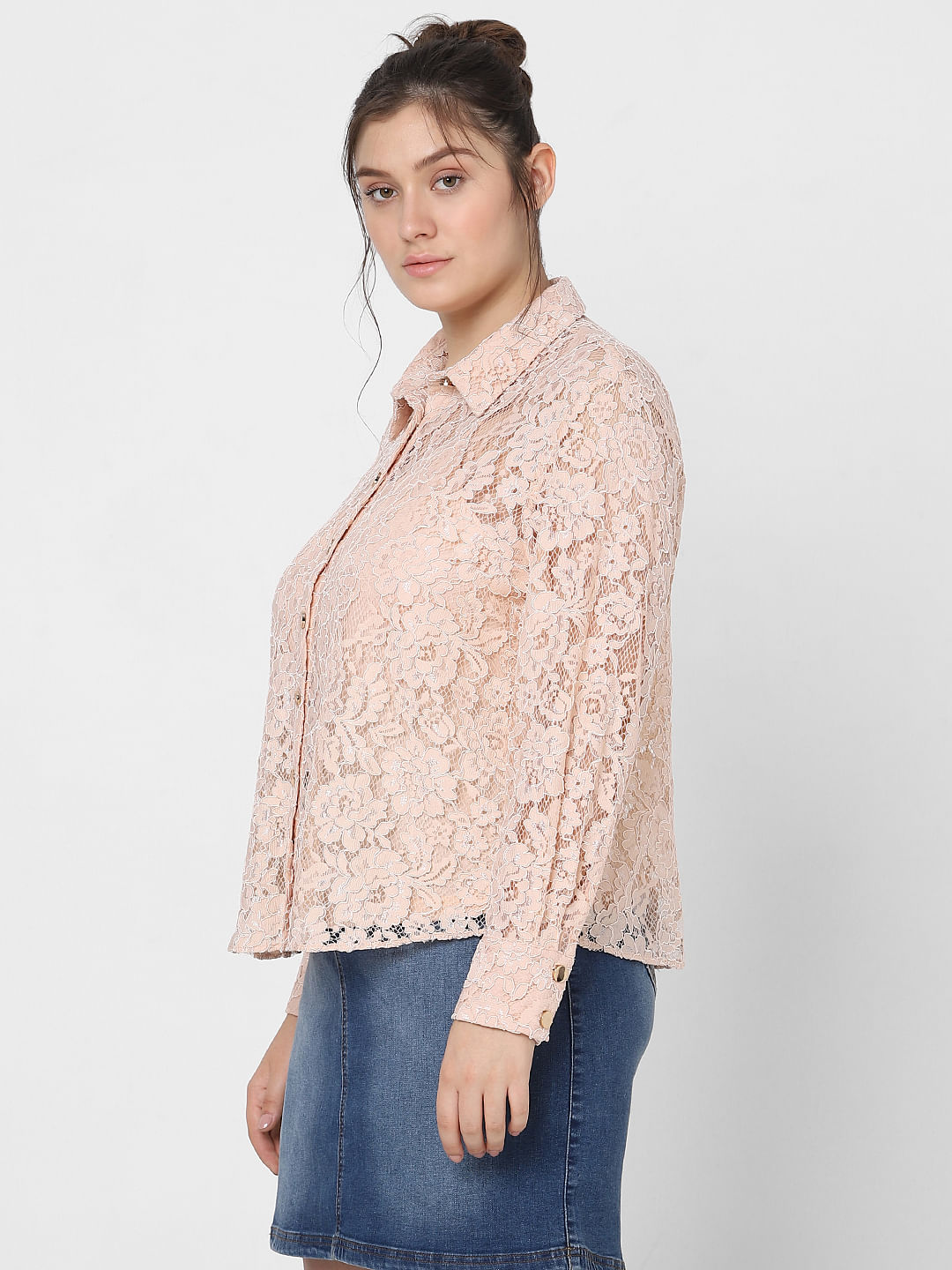 Curve Pink Lace Shirt