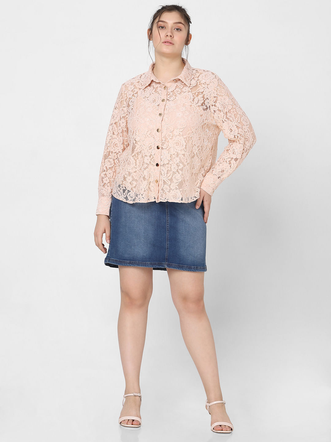Curve Pink Lace Shirt