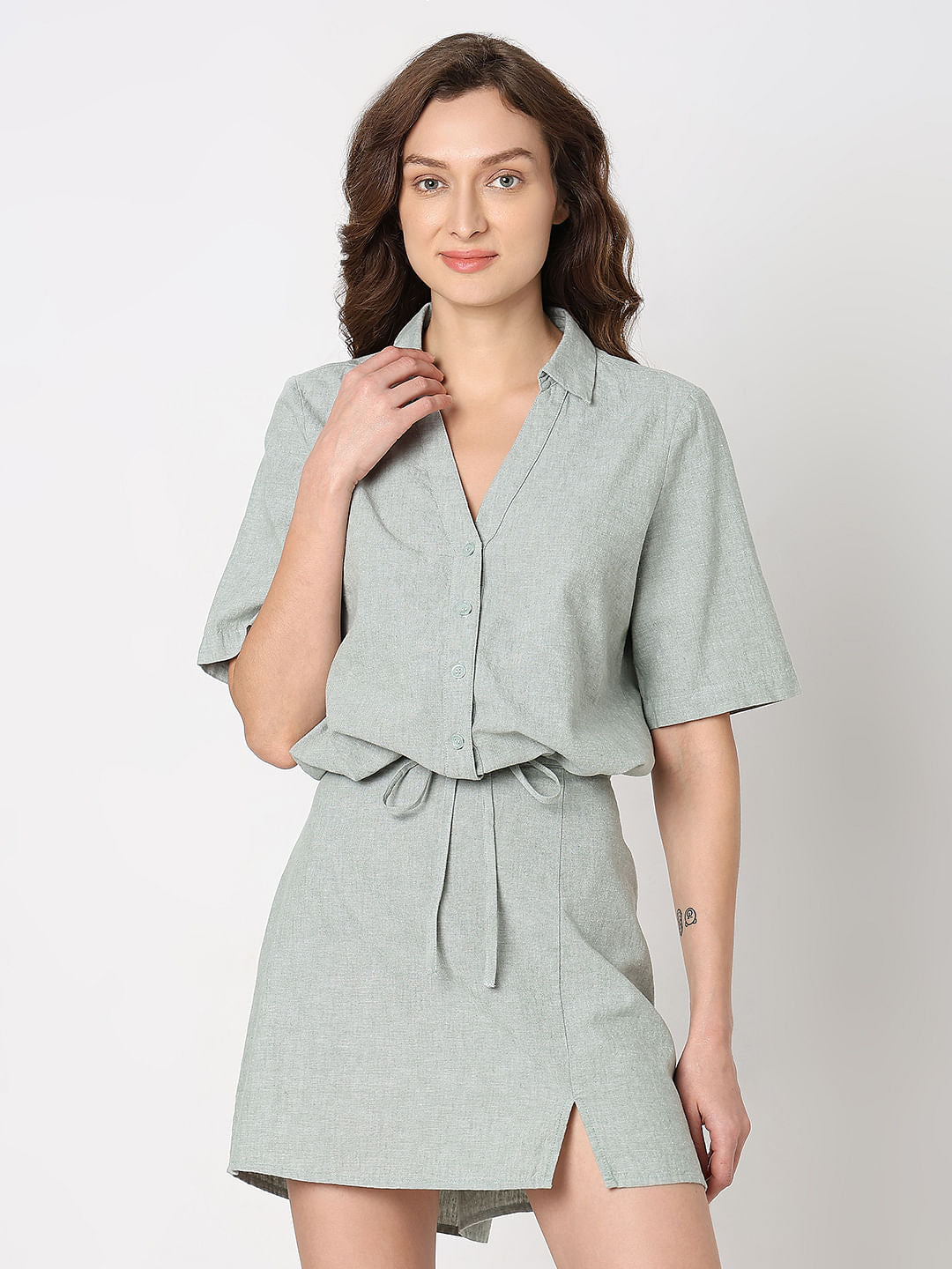Green Woven Co-Ord Set Shirt