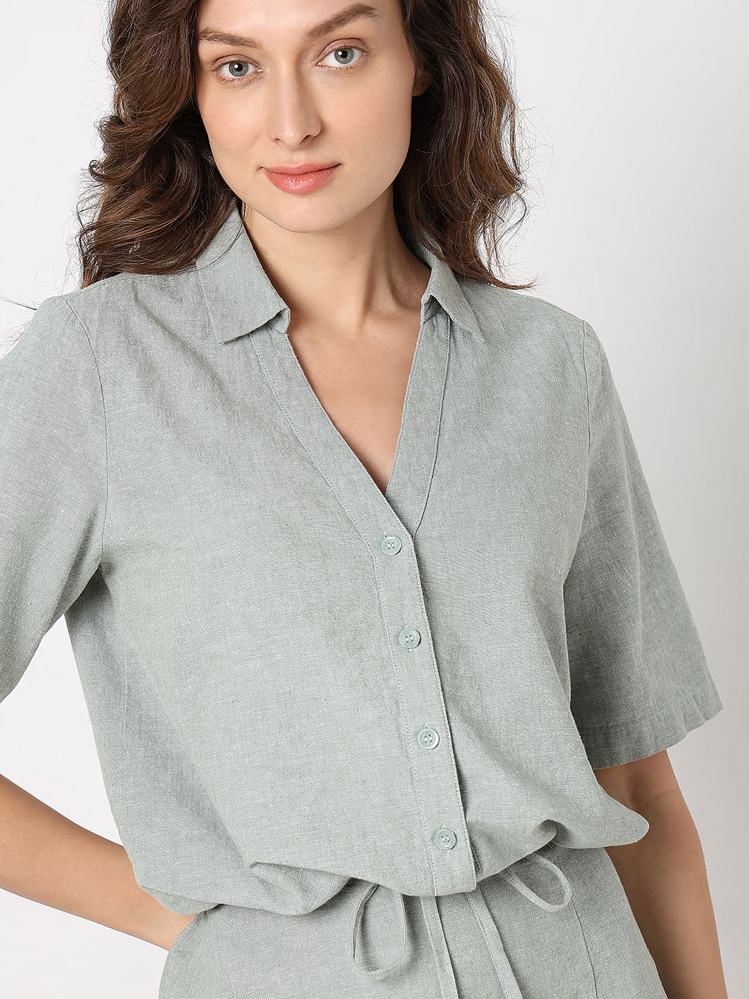 Green Woven Co-Ord Set Shirt