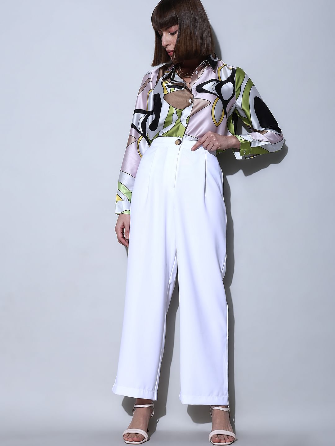 White High Rise Wide Leg Pants