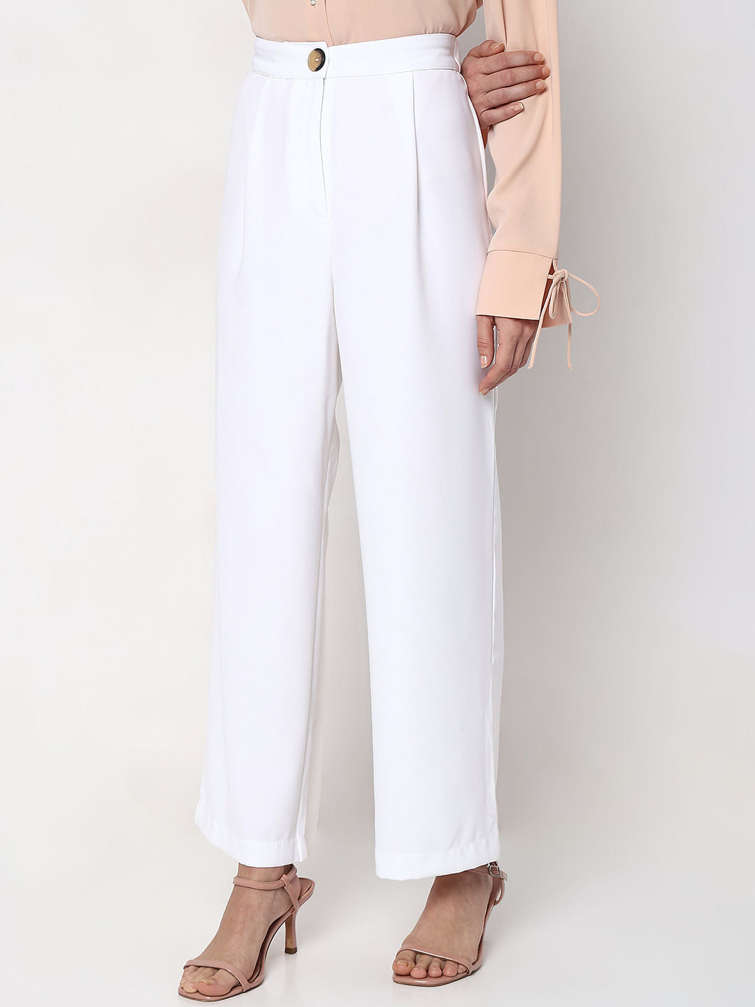 White High Rise Wide Leg Pants