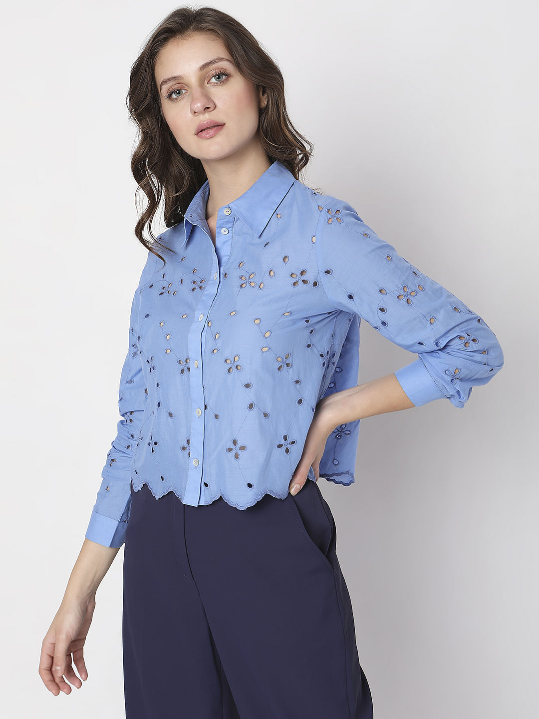 Blue Schiffli Shirt