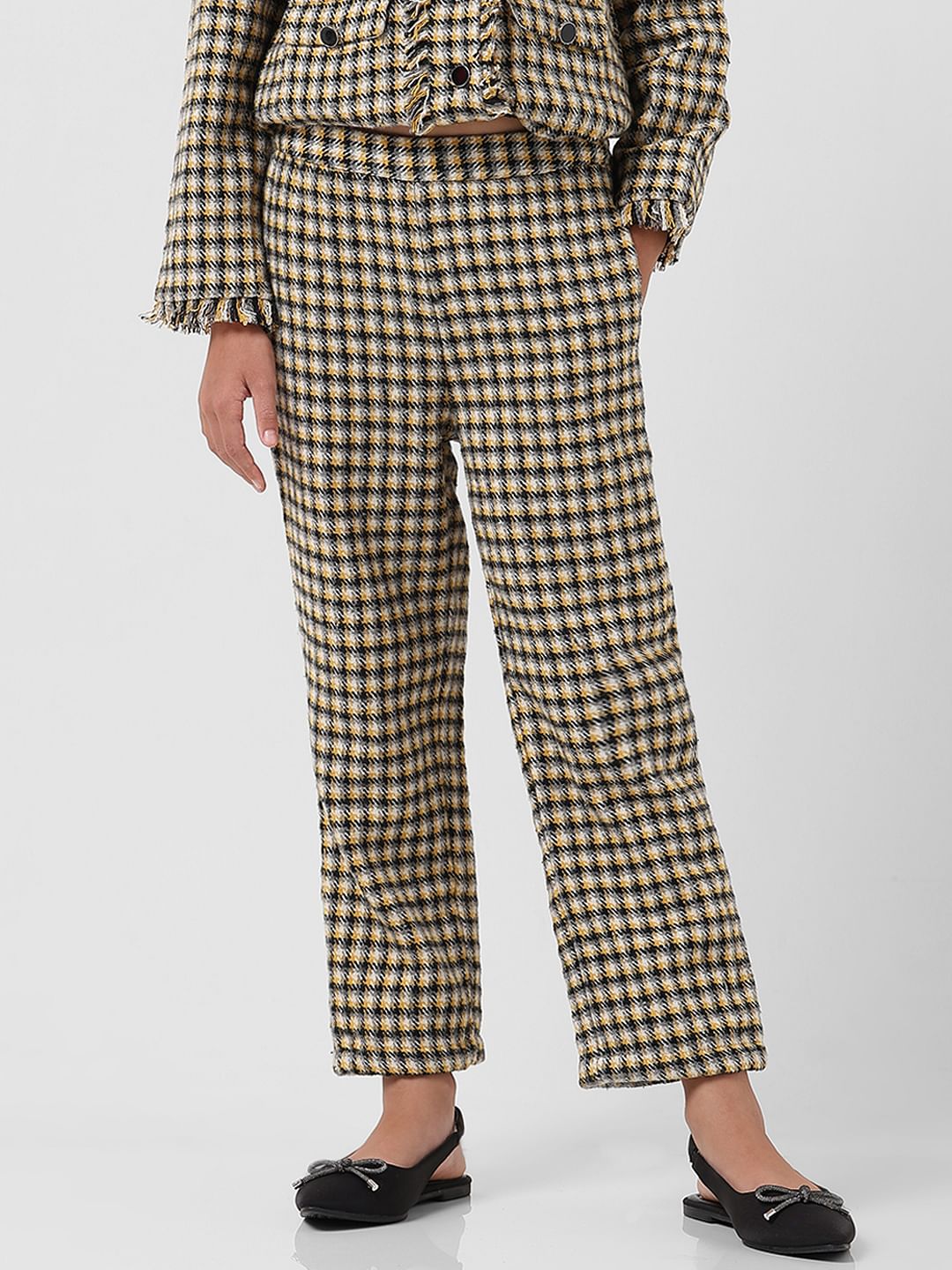Girl Yellow Check Tweed Pants
