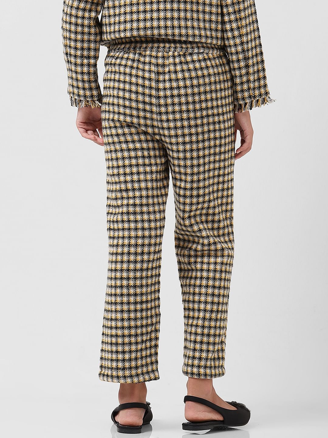 Girl Yellow Check Tweed Pants