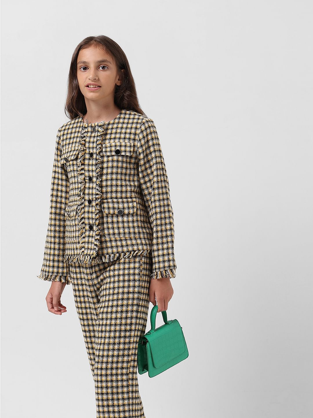Girl Yellow Check Tweed Jacket